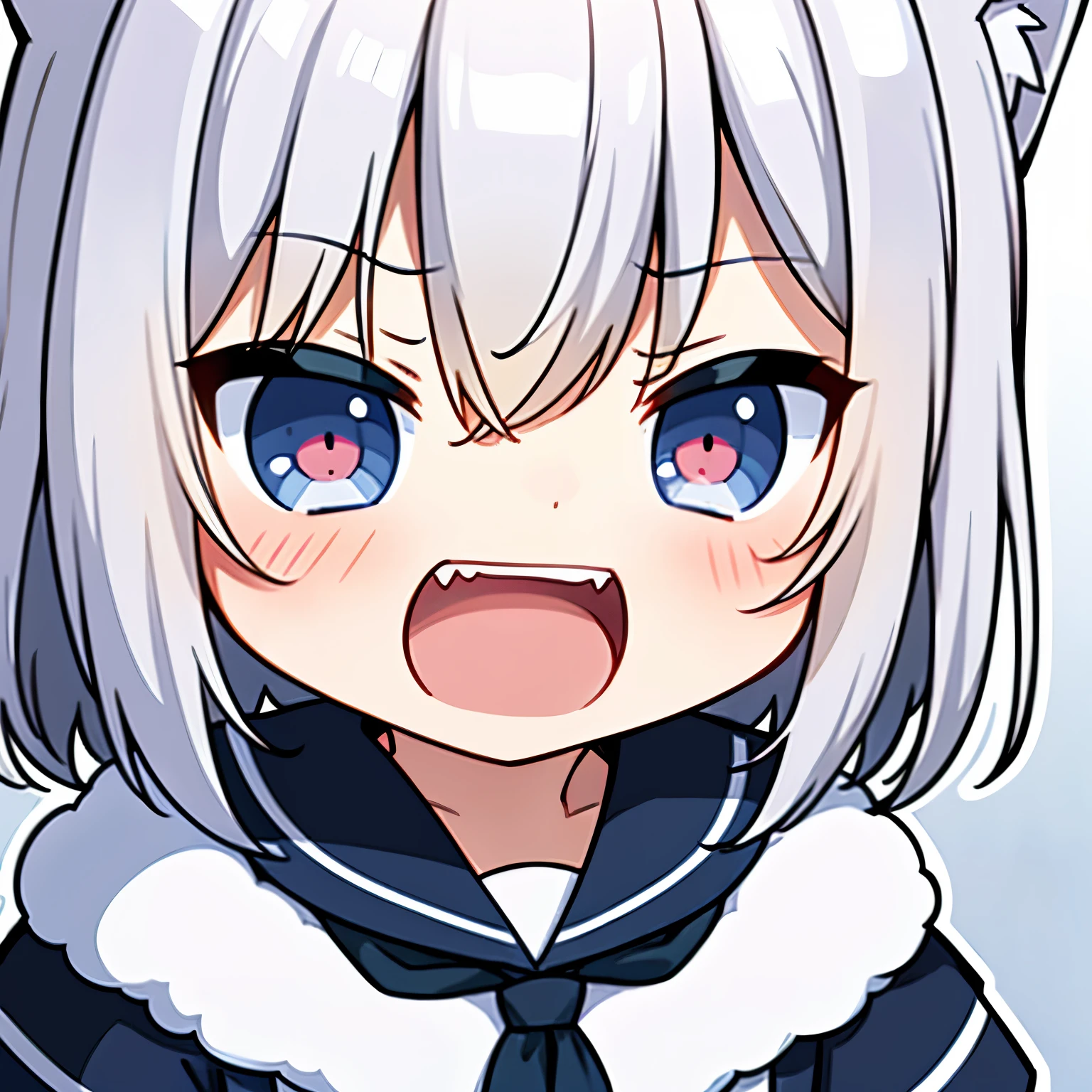 Boy&#39;s daughter, winter sailor, wolf cut, white hair, double teeth