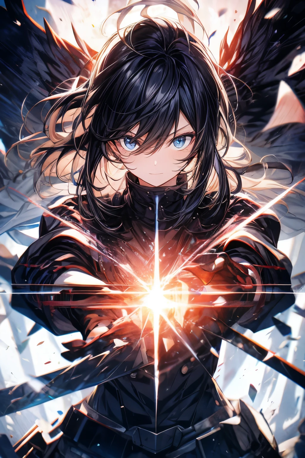 black blue color wide eyes 1:1, fiery expression