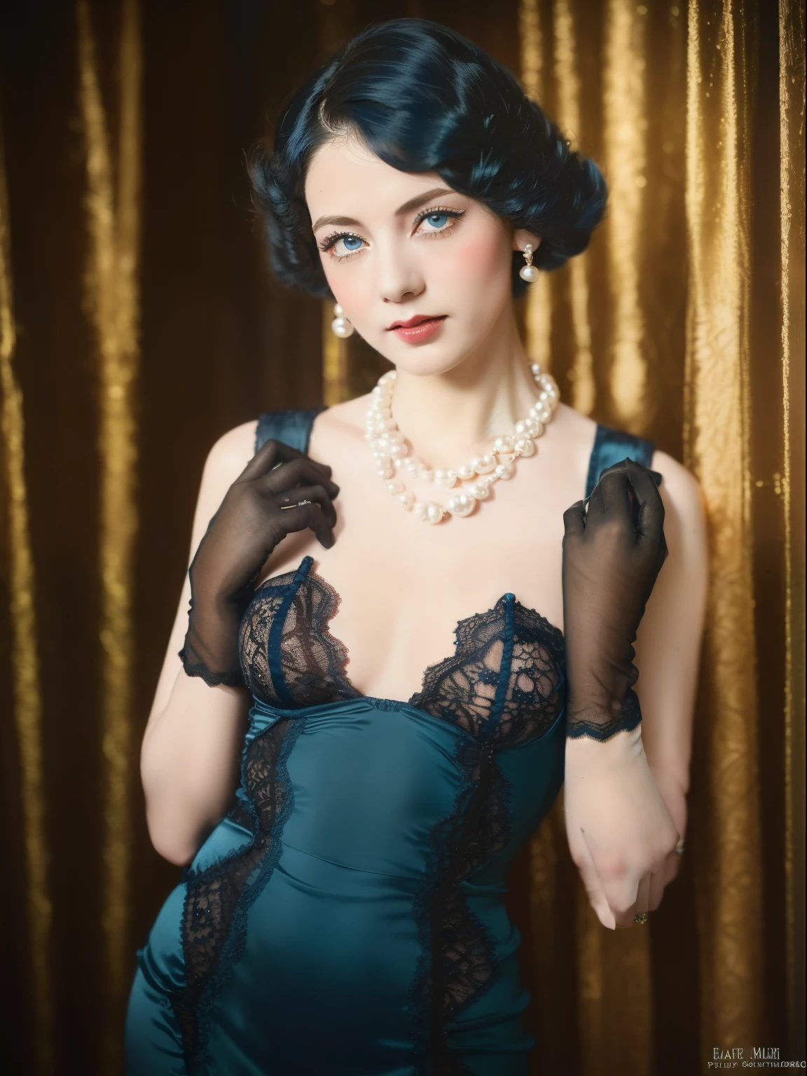(masterpiece:1.1, best quality), full body;1.1, (intricate details), unity 8k wallpaper, ultra detailed, beautiful and aesthetic, (photo)perfect lighting, (1girl),((blue hair, blue eyes:1.3, medium )), dynamic pose, dynamic angle, lipstick, slim, slim body, detailed background, realistic, solo, perfect detailed face, detailed eyes, highly detailed, blush, hair ornament, (Vintage_lace_dress:1.5),(Pearl_necklace:1.4),(Satin_gloves:1.3),(Elegant_ballroom_background:1.4), nude, snipples, shna, oppenn leg