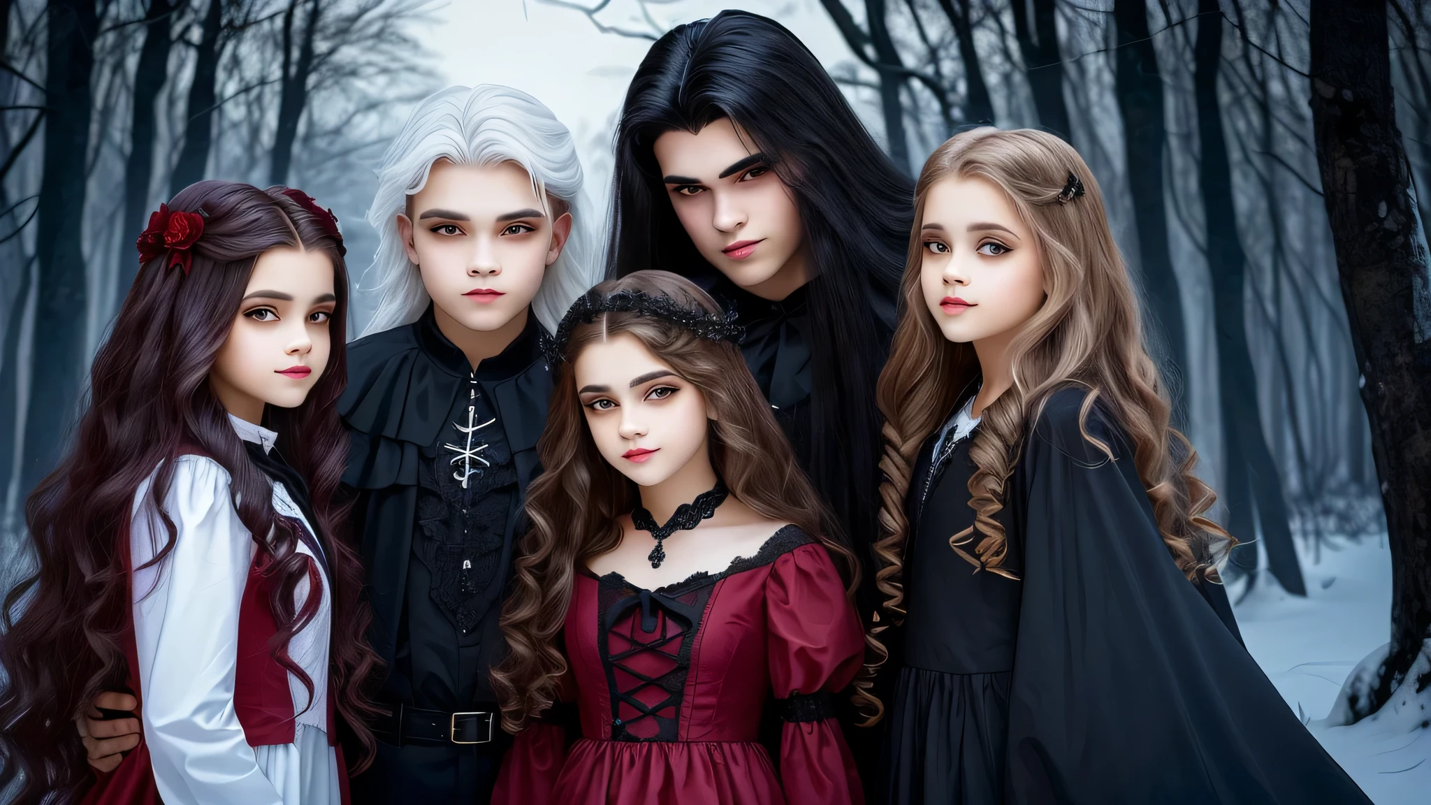 KIDS garota vampira com longos cabelos LOIROS e um LOBO.