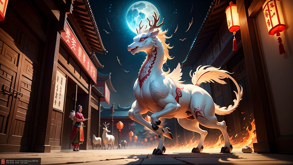 A piece of Chinese meticulous painting,Spring Festival posters,poster,Chinese style,national current,chinese princess,White dragon and phoenix pattern neon feather coat,A beautiful and noble nine-color deer is flying around,Man and deer dance together,Deer body surrounded by auspicious clouds,Colorful glow,Silk Road Flower Rain,Dunhuang Flying Dance,Big Dream Dunhuang,Dunhuang style,The background is Chinese traditional culture and the festive atmosphere of the Spring Festival,Symbolizes happiness and prosperity,Award-winning masterpiece,Super detailed,Perfect composition,perfect artistic creativity,Featuring a playful character design style,cute anddreamy,Beautiful two-dimensional,Ultra-high-definition CG,ultra HD16k,octane rendering,3D rendering,Animation character design,Surrealism,concept art,art station,Highly detailed,complex,clear focus,Suitable depth of field,WLOP,Pixiv