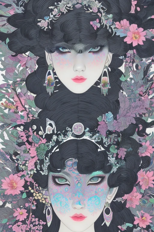 1 girl fascinated by the devil、beautiful expression、(znchn style:1.4)、Official、masterpiece、Beautiful fece、envy、Grievances、obsession、hatred、foliages、florals、art by、portraitures、illustratio、Subtle Colour、profile、Subtle Colour、post grunge、concept-art、Paint Splatter、intricate-detail。Highly detailed and detailed eyes、Trending in art stations、Jothan Gonzalez and Rop、James Jean、Victon Gai、David Rabun、Mike Mignola、Lauri Lee、detail portrayal、masutepiece、