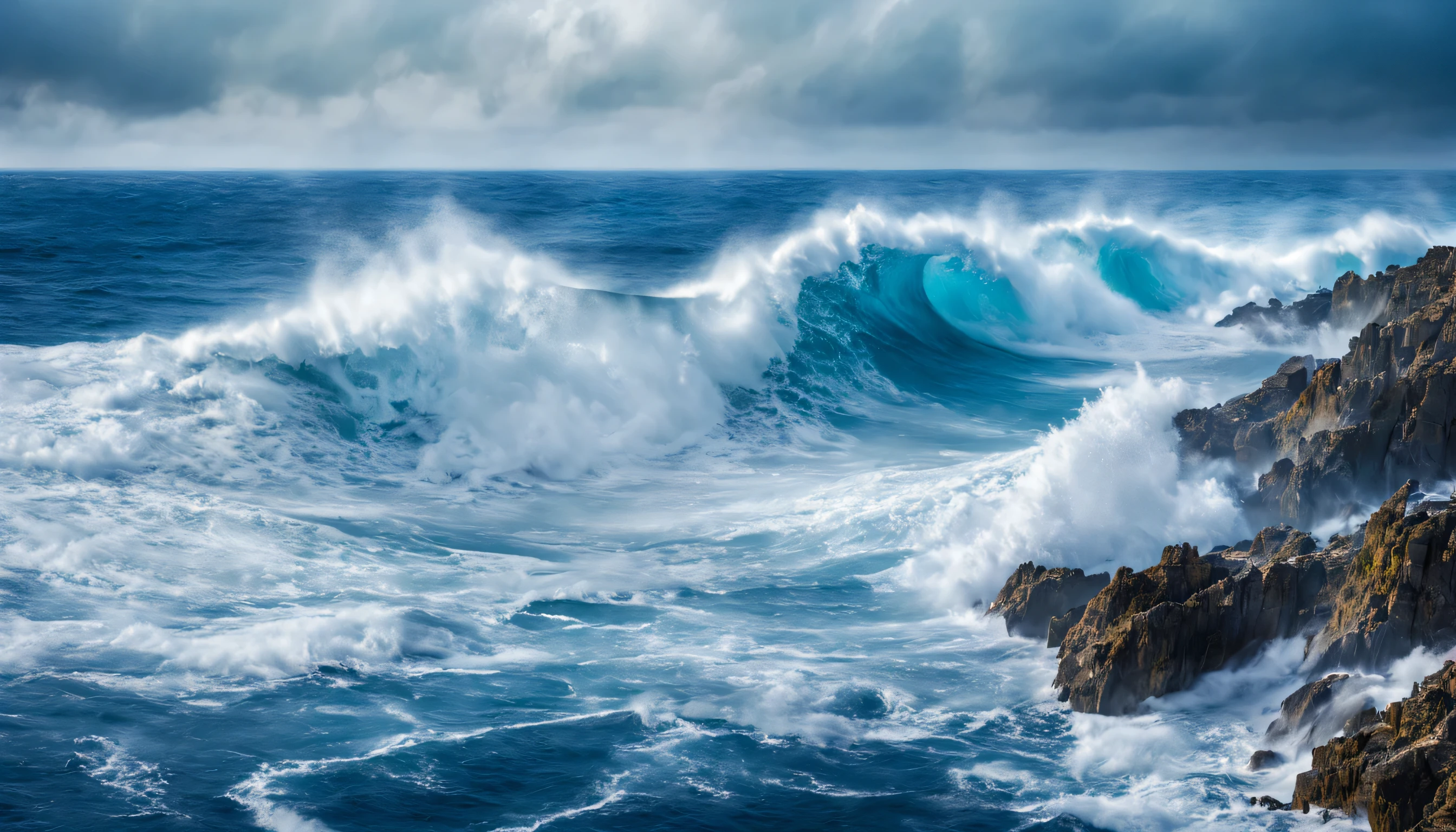 arafed view of a blue ocean with blue waves crashing, chaotic sea setting, breathtaking composition, beautiful sea landscapes, stunning ocean, magnificent background, beautiful background, beautiful dreamy breathtaking, beautiful blue ocean