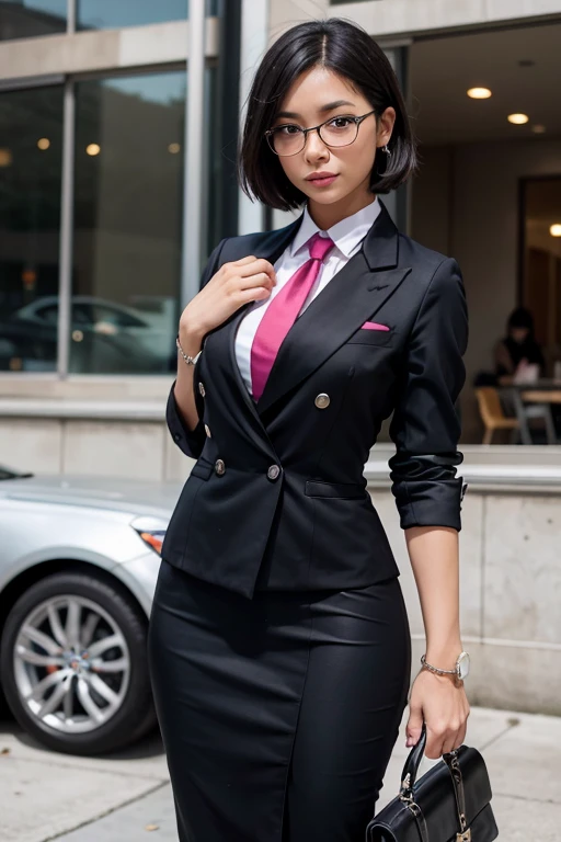 20 歳のかわいい黒人女性、黒い肌、アフリカ系女性、大きい胸,ミニスカート, 黒ガーターストッキング、100%ニコニコ笑顔、1 woman, milf, short hair, silver hair, hair bob, hair band, smug, superior, skirt suit, (((three-piece suit))), necktie, blazer, suit jacket, waistcoat, double-breasted waistcoat, bodycon skirt, pencil skirt, tie clip, pocket square, pocket watch, pantyhose, high heels, glasses, makeup, lipstick