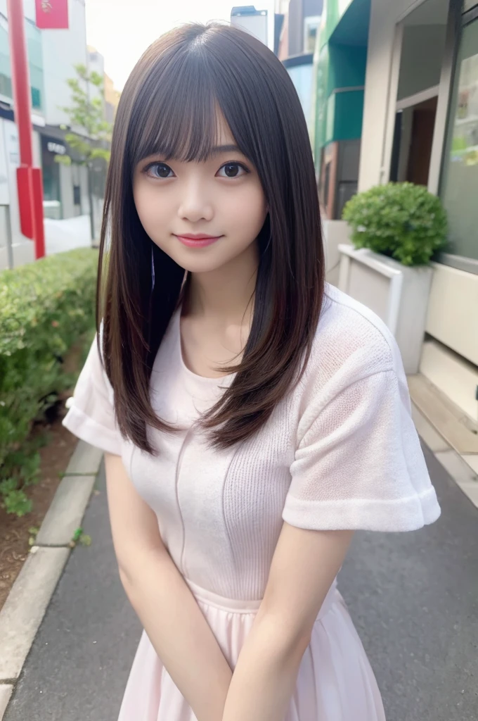 table top, highest quality, figure, super detailed, finely, High resolution, 8k wallpaper, 完璧なダイナミックな構figure, beautiful and fine eyes, ladies fashion summer,short bob hair,small breasts natural color lip, bold sexy pose,smile,Harajuku、20 year old girl、cute、sexy shot looking at camera
