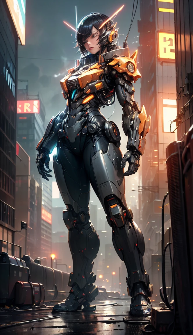 (best quality,4k,highres,masterpiece:1.2),ultra-detailed,realistic:1.37,giant robot,electricity,cityscape,steel,urban environment,stilted,glimmering lights,industrial,technology,mechanical,sci-fi,angular architecture,neon signs,towering skyscrapers,vivid colors,urban sprawl,aerial view,energy consumption,electricity cables humming,clanking metallic joints,powerful hydraulic systems,humans in awe,imposing presence,humongous,crackling energy,transformers,streets teeming with life,dystopian future,massive proportions,huge stride,centralized core,nighttime setting,ominous atmosphere,awe-inspiring,ethereal glow,otherworldly,technological marvels