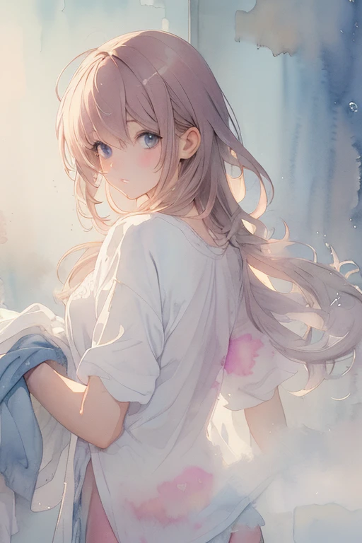 disorganized, High resolution, Super detailed, (1 girl:1.3),
break
, watercolor style, soft blending, dreamy laundry, delicate texture,