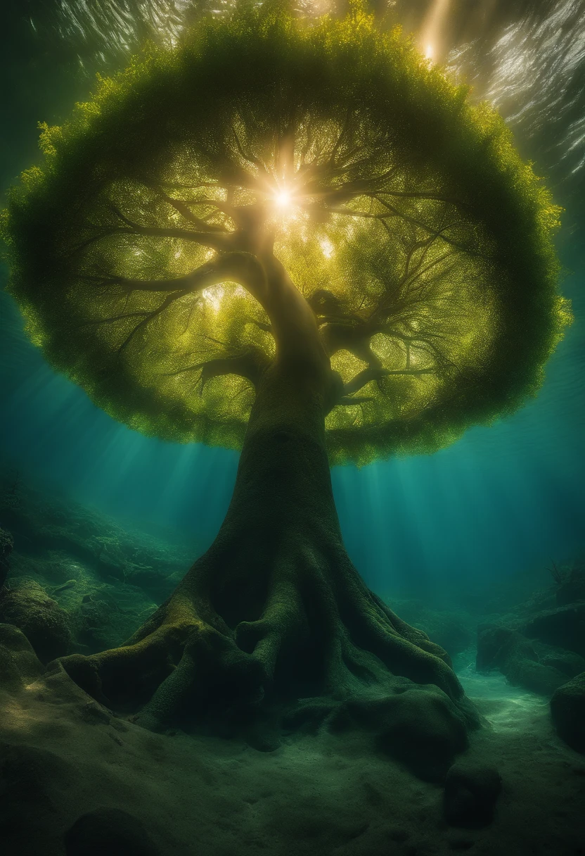 underwater，sun,world tree，ash，ring，a trillion years，