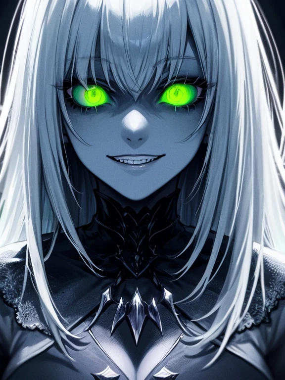 1 lady , night hunter, glowing green eyes, night, creepy smile, scary, close up
hard lighting, Best quality, difficult, very detailed, masterpiece,
