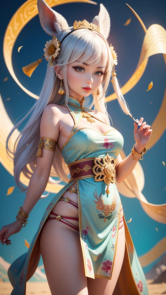 Chest curtain, China dress, Nipples are visible,(highest quality:1.0), (8k wallpaper:1.0), Very delicate and beautiful, (Beautifully detailed face:1.0), (detailed Deep Eyes), Symmetrical breasts, Deep Eyes, vapor, Shiny skin,