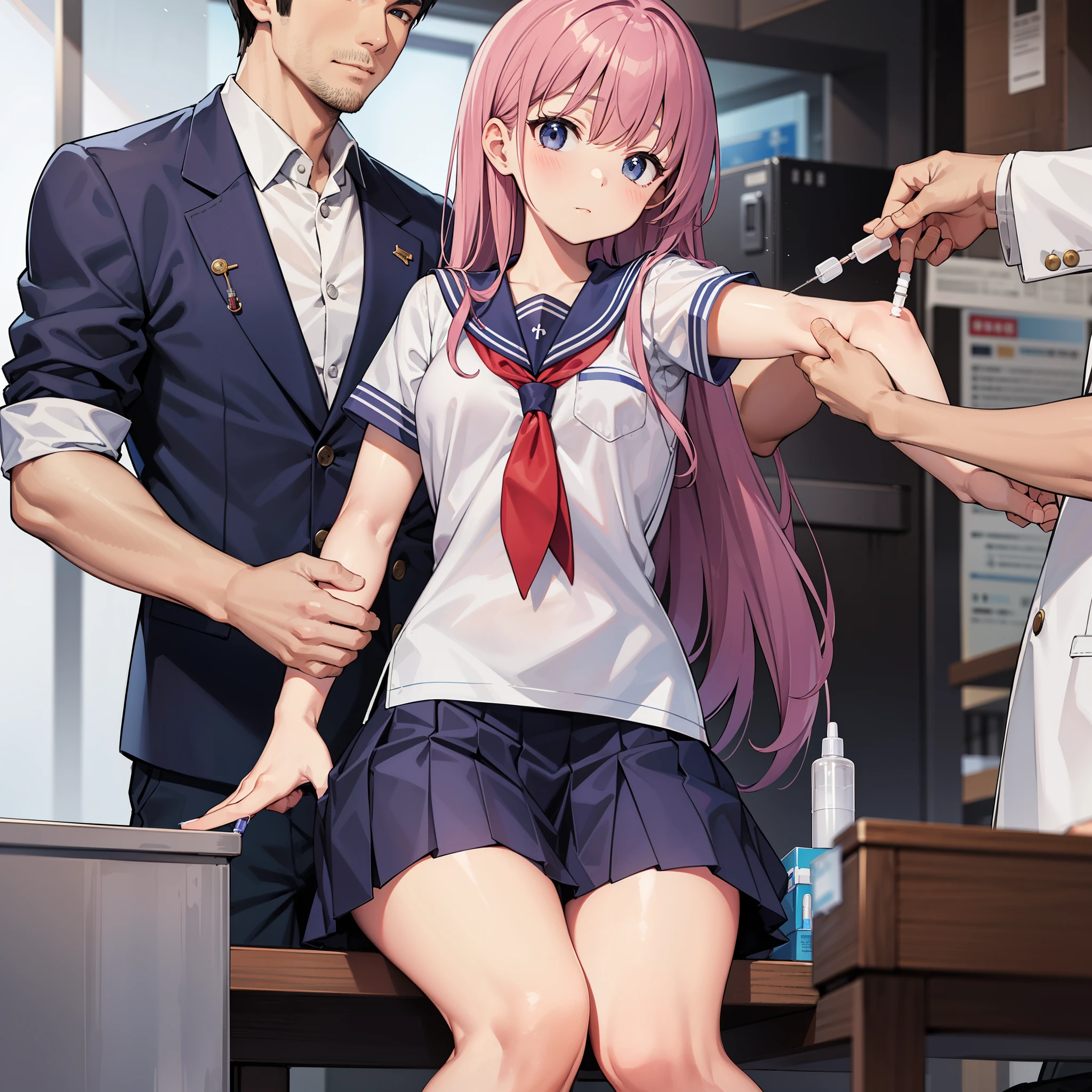 Anime characters are posing for a picture in a hospital - SeaArt AI