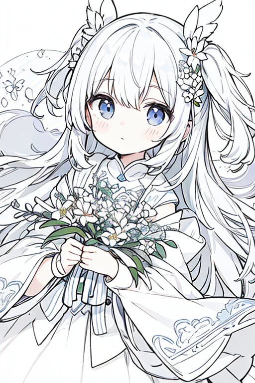 (masterpiece, best quality:1.2),(flower, line art, )  女の子1人,One point color、フラットカラー
