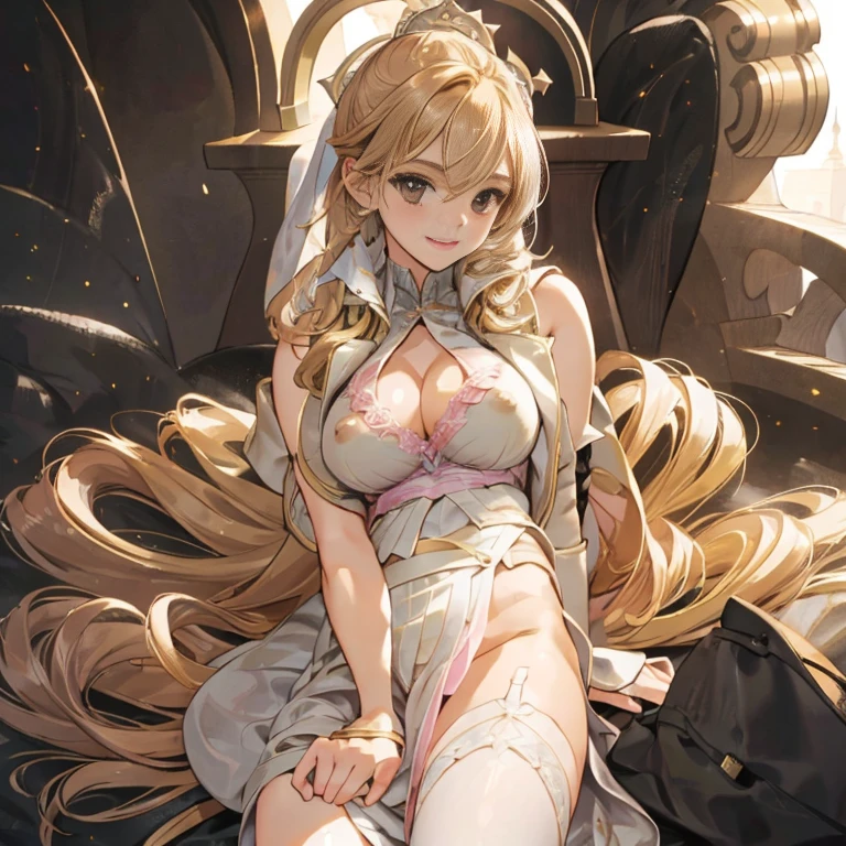 ((1 europian girl)), (in the center:1.4), cute girl, , (bronde long hair), beautiful detailed brown eyes, (medium breasts:1.3), sitting on a rock, (happy),masterpiece, best quality,perfect face,lying on the ground,uncensored, spread legs, beautiful pussy, realspread pussy,from front,short hair,huge breast,cute pink nipples,looking at viewer