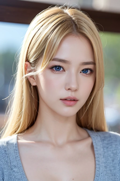 白のビキニを着て浜辺にいる,Best quality, masterpiece, ultra high res, (photorealistic:1.4), raw photo, 1girl, blonde hair, blue eyes, detailed eyes and face,