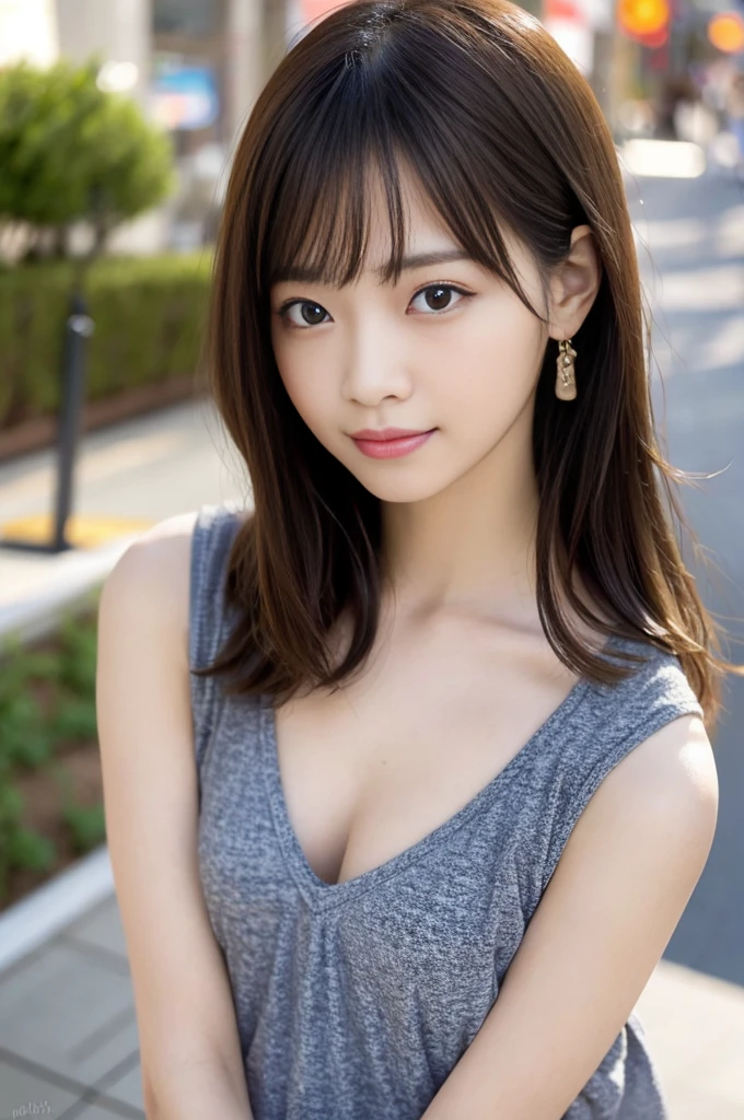 table top, highest quality, figure, super detailed, finely, High resolution, 8k wallpaper, 完璧なダイナミックな構figure, beautiful and fine eyes, ladies fashion summer,medium hair,small breasts natural color lip, bold sexy pose,smile,Harajuku、20 year old girl、cute、sexy shot looking at camera