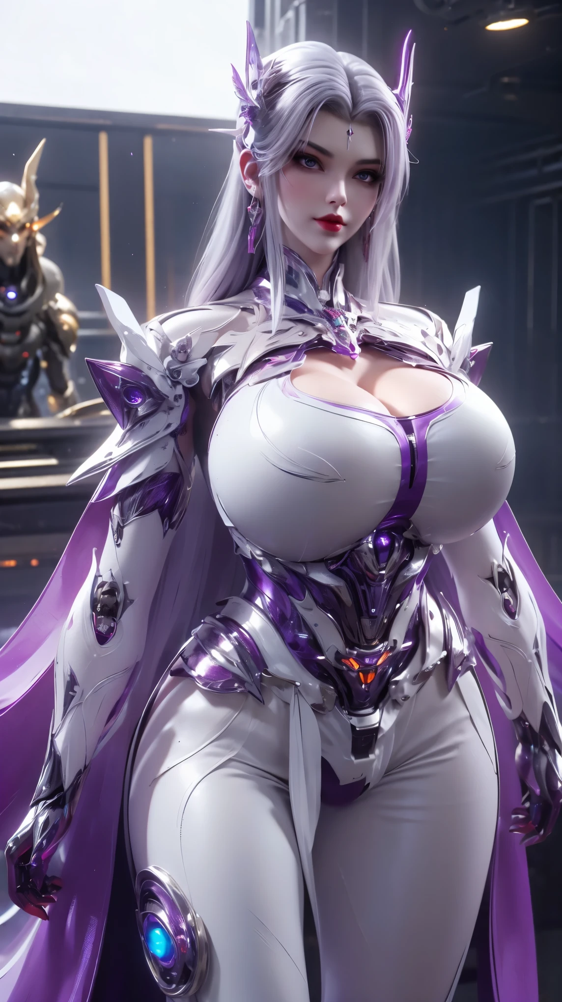 (HYPER-REALISTIC:1.5), AI GIRL GRNERATOR ((BEAUTY WHITE HAIR)), (PHOENIX GOLD HELM:1.1), (GIGANTIC FAKE BREAST:1.5), ((CLEAVAGE:1.5)), (MUSCLE ABS:1.3), (PURPLE SHINY FUTURISTIC MECHA CYBER CROP TOP, BLACK MECHA SKINTIGHT LEGGINGS,POTRAIT:1.5), (VOLUPTUOUS BODY MATURE WOMAN, SWEATY BODY:1.1), (LOOKING AT VIEWER:1.3), (female focus:0.8), (HALLROOM OF FUTURISTIC SPACE STATION:1), (BRIGHT LIGHT WHITE_ROOM:1.3), HYPER TEXTURE, (4X MSAA), ((UNREAL ENGINE 5 RENDER)), PHYSICALLY-BASED RENDERING, ULTRA HIGHT DEFINITION, 16K, 1080P.