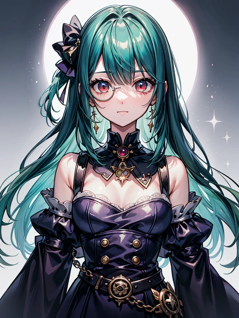 （（（masterpiece、Highest image quality、highest quality、highly detailed unity 8ｋwallpaper）））、（（Illustration of one girl、upper body））、（（（beautiful girl）））、（librarian）、（Emerald green hair、sidelocks：1.2、red eyes、crazy smile）、（（（flat chest）））、monocle、pocket watch、（（（Black top hat、tuxedo）））、grand library