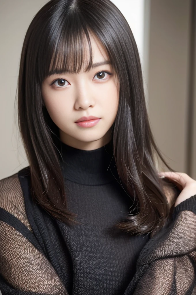 ultra high resolution,masterpiece,highest quality,
highly detailed face,fine eyes,very complicated,perfect shiny shiny skin,perfect lighting,detailed lighting,dramatic shadow,ray tracing,
1 girl,Upper body,black sweater,looking at the viewer,