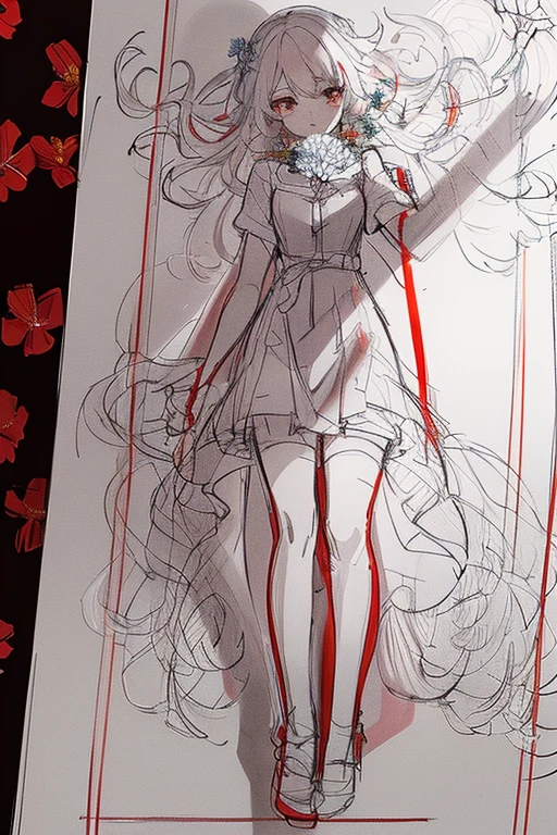 (masterpiece, best quality:1.2),((flower, red line drawing:1.5))  1人,
