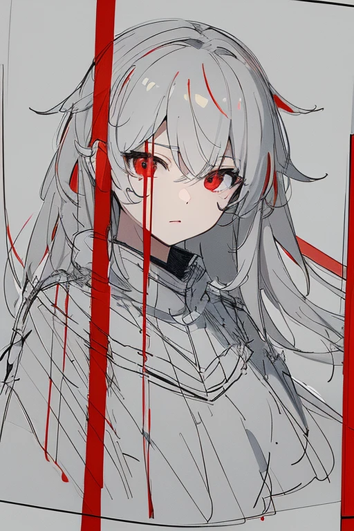 (masterpiece, best quality:1.2),((red line drawing:1.5))  1人,flower, 