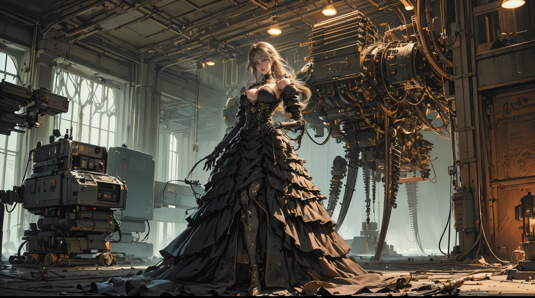 (((beautiful eye))), (((female researcher))), (((sadness))),(Masterpiece, top quality, best quality, official art, Beauty and Aesthetics: 1.2), (1 Girl: 1.3), Very Detailed, Colorful, Most Detailed ((Super Detailed)), (Highly Detailed CG Illustration), (Very Delicate and Beautiful), Cinematic Light, ((1 Mechanical Girl)), Single, Complete, (Machine-Made Joints: 1.2), ((Mechanical Limbs)), (Many Mechanical Tentacles), (Tied), (True), (Blood Vessels Attached to Tubes), (widescreen research monitor),(Mechanical Vertebrae Attached to the Back) , (busty, big breast), ((mechanical cervical vertebrae attached to his neck)), (((dismantled))),(expressionless), (wires and cables connected to the neck: 1.2), (wires and cables connected to the head: 1.2) (character focus), science fiction, black background