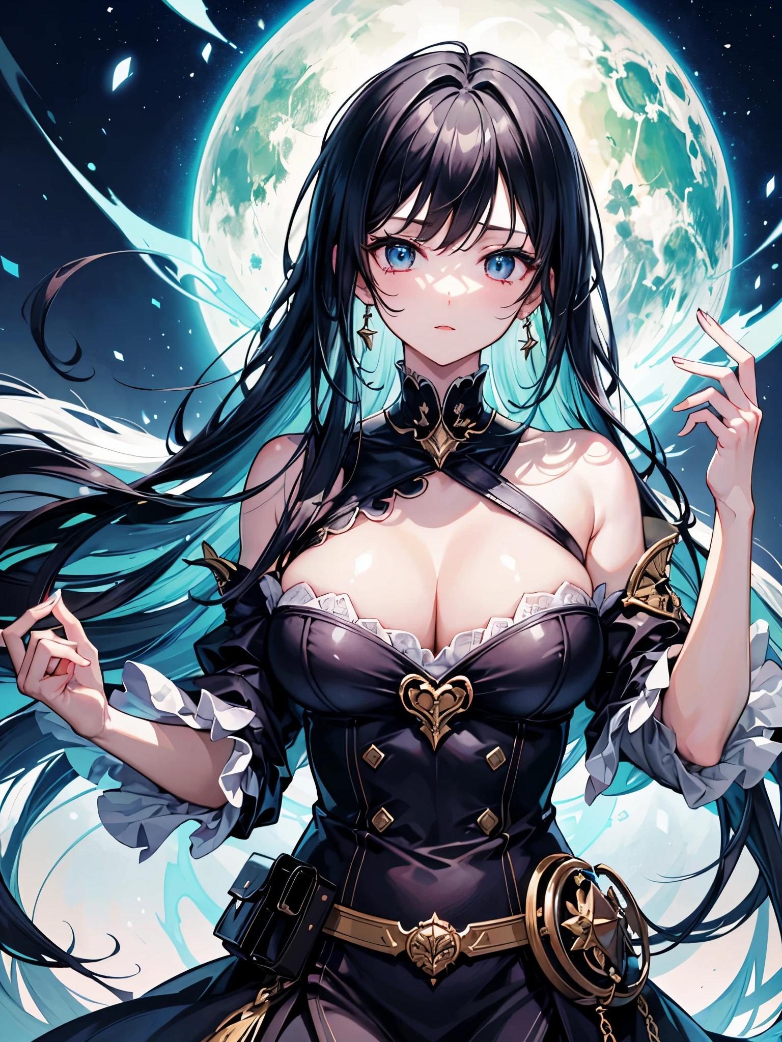 (((masterpiece、Highest image quality、highest quality、highly detailed unity 8kwallpaper)))、((Illustration of one girl、upper body))、(((beautiful girl)))、(librarian)、blue hair、(stocky build, thickset physique:1.3, broad shoulders, solid chest)、big breasts、librarian服、grand library