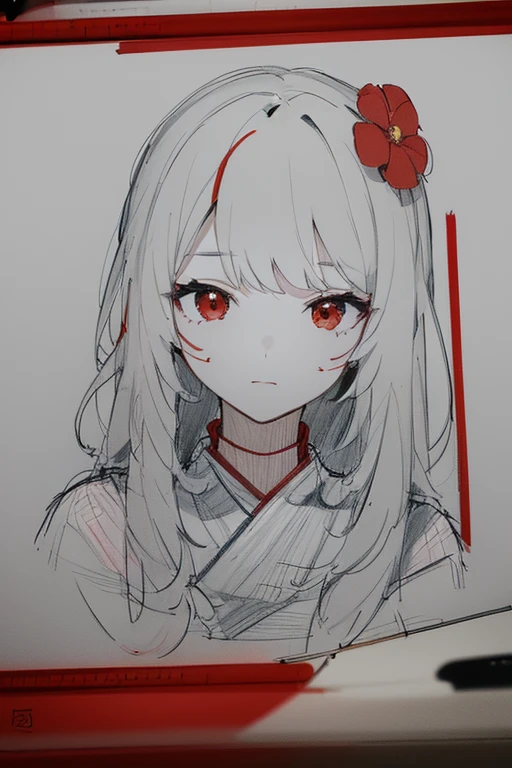 (masterpiece, best quality:1.2),(flower, red line drawing:1.5)  女の子1人,