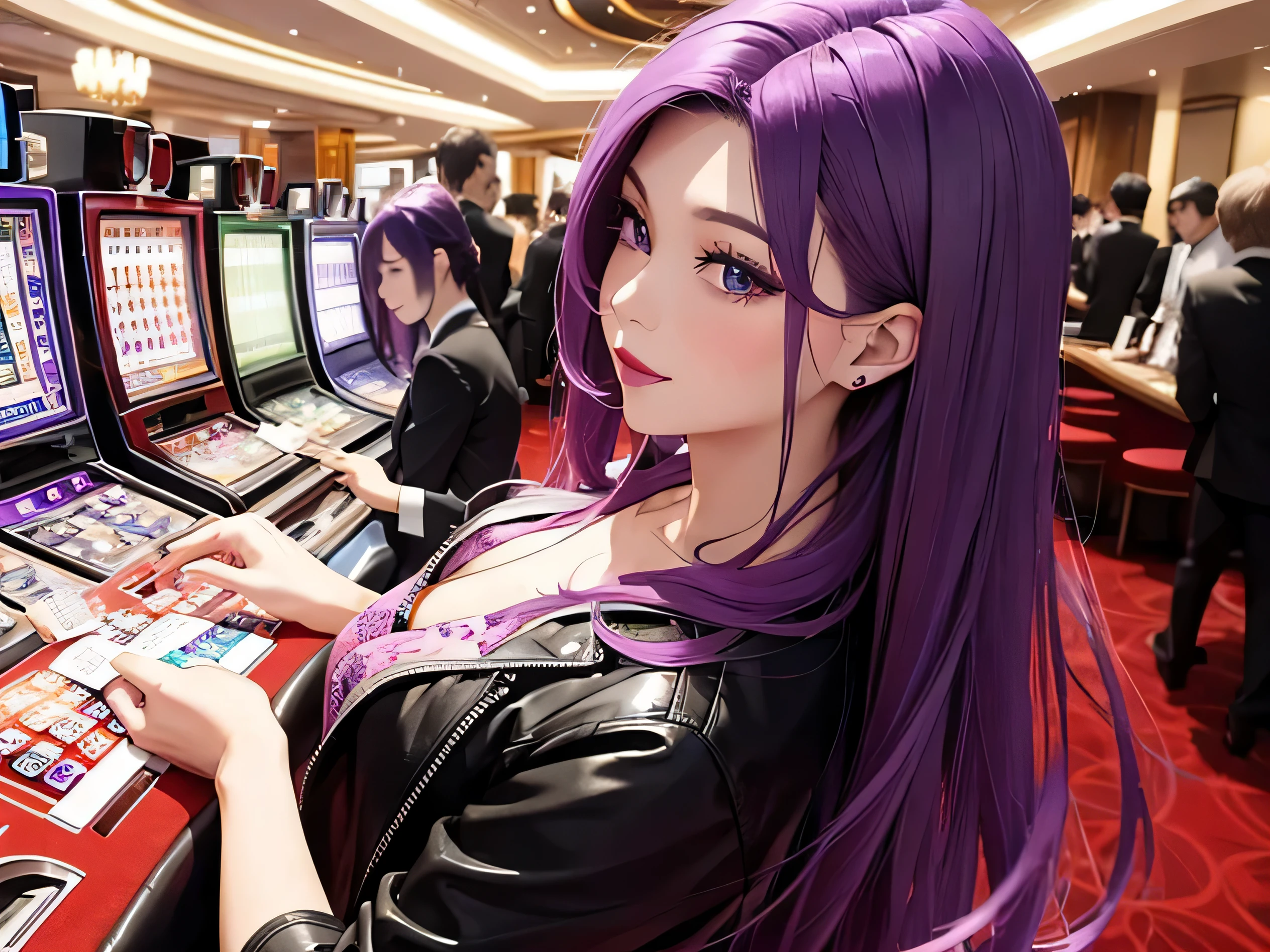 European Women、purple hair、casino　dealer、lipstick