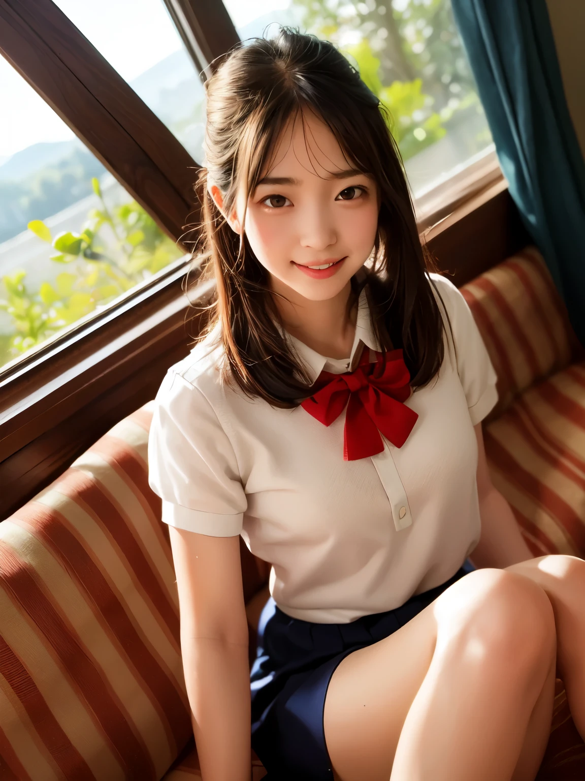 1 girl, 一人in,(highest quality),(masterpiece:1.1), whole body, looking for_in_viewer, dynamic angle, school uniform, cute, beautiful facial skin,