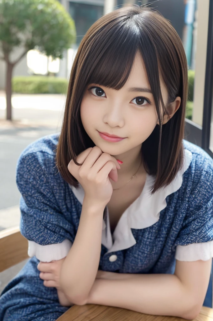 table top, highest quality, figure, super detailed, finely, High resolution, 8k wallpaper, 完璧なダイナミックな構figure, beautiful and fine eyes, ladies&#39; fashion,very short hair,small breasts natural color lip, bold sexy pose,smile,Harajuku、20 year old girl、cute、sexy shot looking at camera