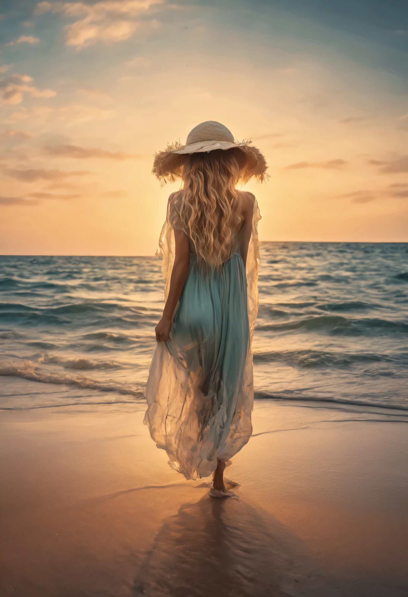 (best quality,4k,8k,highres,masterpiece:1.2),ultra-detailed,(realistic,photorealistic,photo-realistic:1.37),photographic print,beautiful blonde woman,beach,crystal clear water,sandy shore,gentle waves,rays of sunlight,summer breeze,tropical paradise,serene ambiance,vibrant colors,playful expression,wind-blown hair,tanned skin,beach hat,sunglasses,flowing dress,rustling palm trees,picture-perfect moment,warm golden hour,soft and dreamy atmosphere,ethereal beauty,powerful yet gentle nature,sandy footprints,joyful laughter,swinging hammock,seashells collection,tranquil horizon,seagulls soaring,swimming in turquoise waters,paradisiacal escape,relaxation and rejuvenation,memorable beach vacation,irresistible charm,exquisite details,everlasting summer memories,perfectly captured emotions,seaside getaway,blissful paradise,beauty in simplicity,colorful beach towel,beach umbrella providing shade,endless horizon,peaceful seclusion,unfading beauty,serenity enveloping the scene,exquisite contrast between sky and sea.