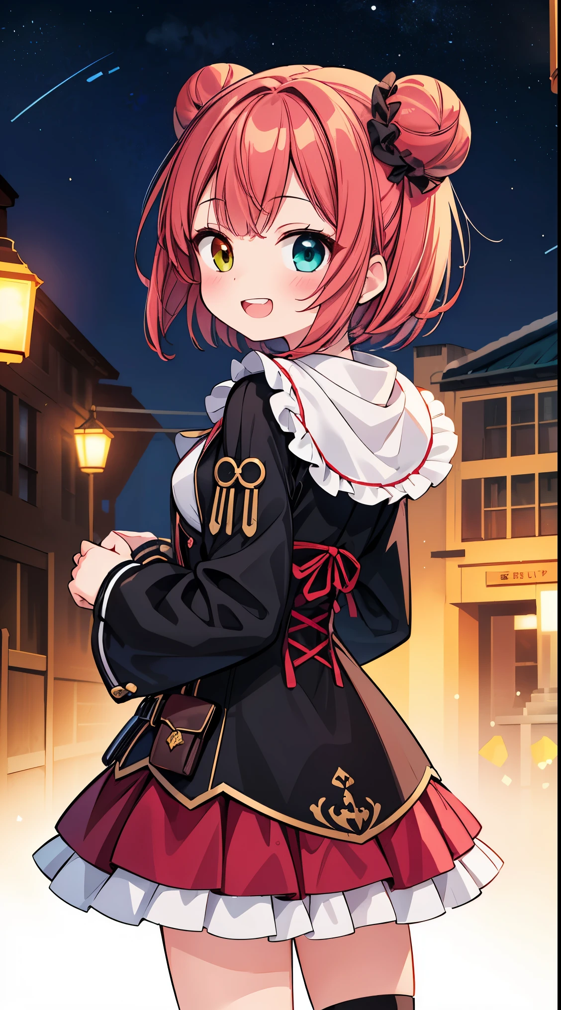(8k, best quality, masterpiece:1.2),(best quality:1.0), (ultra highres:1.0), watercolor,
BREAK, 1 beautiful girl, (kawaii:1.5), (Chibi: 0.8), (kawaii: 1.5), (Lori: 0.5), (17 years old girl), BREAK(Red hair, short-hair,Two buns hair:1.4),(:D,grin:1.3),( Heterochromia,The blue eyes,The green eyes, Eye Highlights,The first hyperfine stars:1.45), star the eye silhouette thick eyelashes, naked boobs double eyelids:1.2),(de pele branca), (The best smile,:D:1.45),
BREAK, train,station,(a girl), platform, snow, BREAK, (steampunk-inspired motif:1.33), smoky lace, brown corset, (closed collar long-sleeved blouse:1.2) heavy coat with black frills, a volumey pannier under a (long skirt:1.3), lace ruffle socks, top hat, goggles, lace-up boots, leather glove, steampunk-items,
BREAK,wakame,wakame,wakame,(Cowboy Shot,from behind1.4),
BREAK,(Blurry background:1.3),(absurderes, hight resolution, Super Detail Art),cel shading,Clear Color, Lonely optical effect, Beautiful pictures, Bright glow, mystic atmosphere,(Close-up of girl:1.1), Mystical light particle effect,manga influence, clean line drawings,