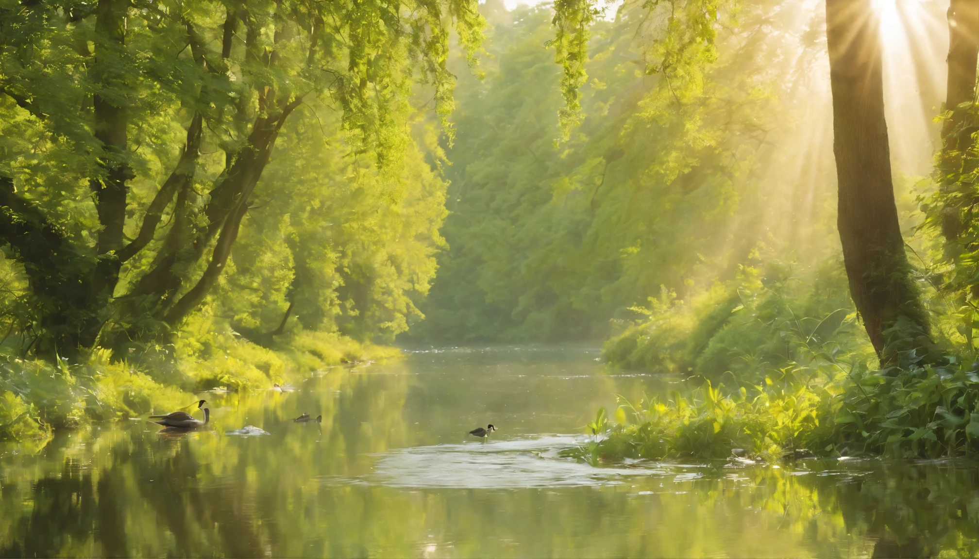 (best quality,4k,8k,highres,masterpiece:1.2),ultra-detailed,(realistic,photorealistic,photo-realistic:1.37),medium:oil painting,Forest,meditation,relaxing sound,flowing river,beautiful woman,bird,serene atmosphere,dappled sunlight,gentle breeze,stillness of nature,rustling leaves,tranquility,calmness,foliage,peaceful environment,vibrant colors,lush greenery,soft ripples on water,subtle reflections,harmony with nature,solitude,serenity,deep connection with surroundings,rippling water sounds,meditative state,serene expression,eye closed in peaceful contemplation,pure and natural beauty,fluid movements of flowing river,hint of sunlight through trees,delicate song of birds,fresh air,harmonious sounds of nature,distant chirping of birds,quiet and secluded space,gentle rustling of leaves,blending into the surroundings,intimate connection with the forest,tranquil thought patterns,sense of balance and harmony,stillness of the moment,gradual transitions of light and shadow,serene gaze,feminine grace and elegance,butterflies fluttering around,colorful plumage of birds,dappled shades of green,subtle glow of sunlight,sound of leaves crunching underfoot,reflection of trees on the river surface,gentle movement of grass,faint scent of flowers in the air,peaceful and contented presence of the woman,serene energy radiating from her,whispering of the wind,peaceful calmness enveloping the scene,feeling of rejuvenation and inner peace.