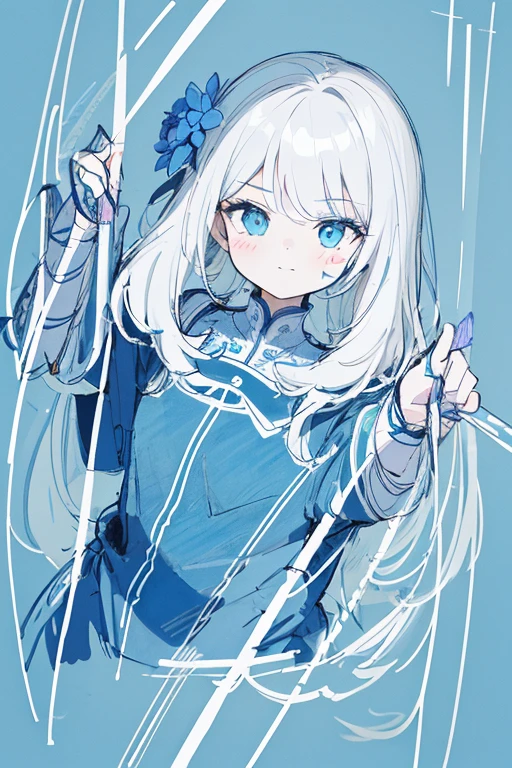 (masterpiece, best quality:1.2),((blue line drawing:1.5)) 1 girl,flower art