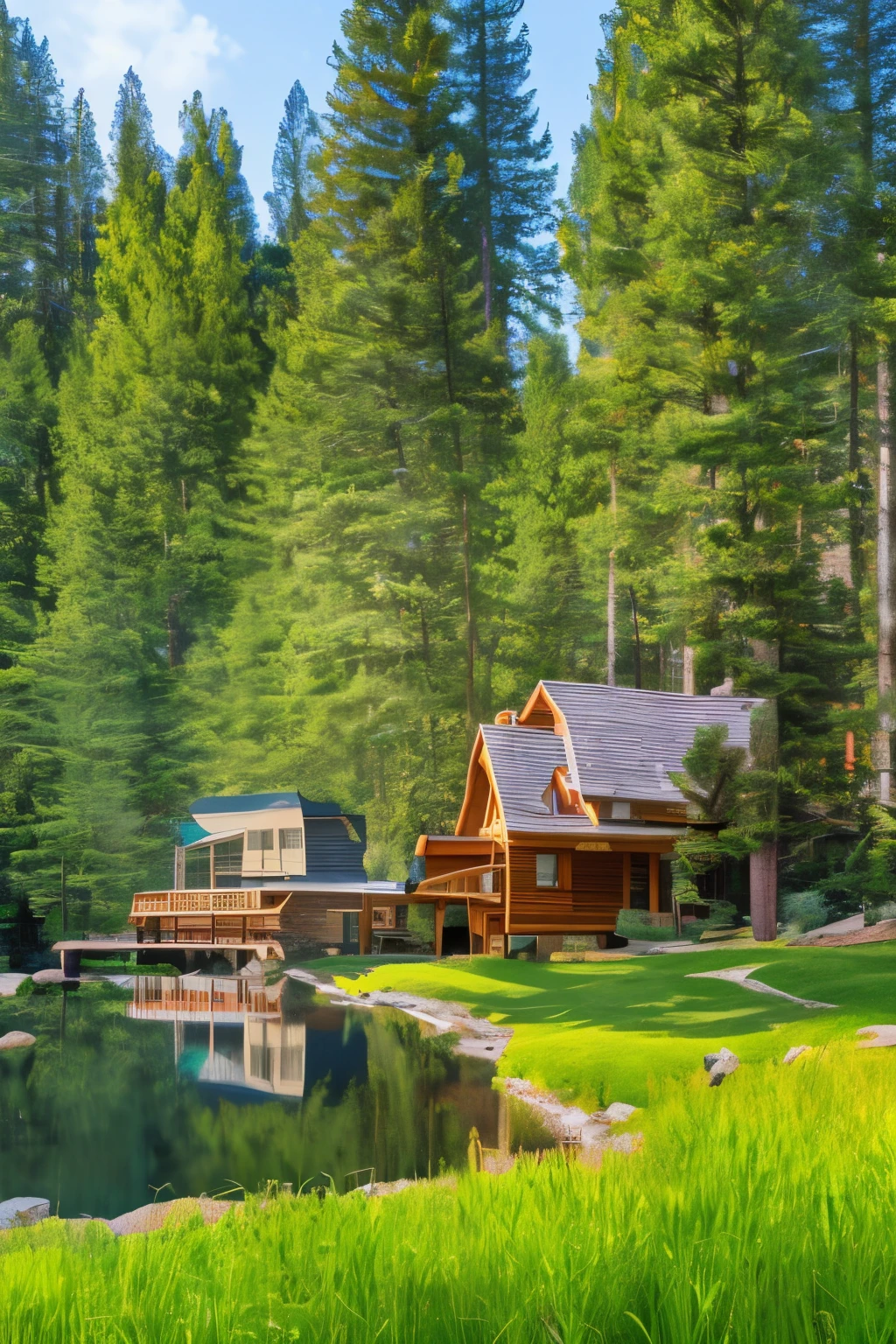 (exterior view,Cozy Cottage,Eoods,near Lake Tahoe Shore),(best quality,4k,8k,highres,masterpiece:1.2),ultra-detailed,(realistic,photorealistic,photo-realistic:1.37),landscape,vivid colors,warm tones,natural lighting,panoramic view,serene atmosphere,lush greenery,tranquil lake,peaceful surroundings,picturesque scenery,golden sunlight,reflection on water,crisp clear air,subtle breeze,cozy and inviting atmosphere,wooden cottage,Northern Californian charm,windows adorned with flower boxes,well-maintained garden,lakeside setting,winding pathway leading to the cottage,rocking chairs on the porch,idyllic escape,escape from the city,relaxation and rejuvenation,escape to nature,majestic mountains in the background,tall pine trees,sound of birds chirping,colorful wildflowers,hiking trails,adventure awaits,fresh morning dew on the grass,clean and fresh air,peace and tranquility. View from interior and exterior. 