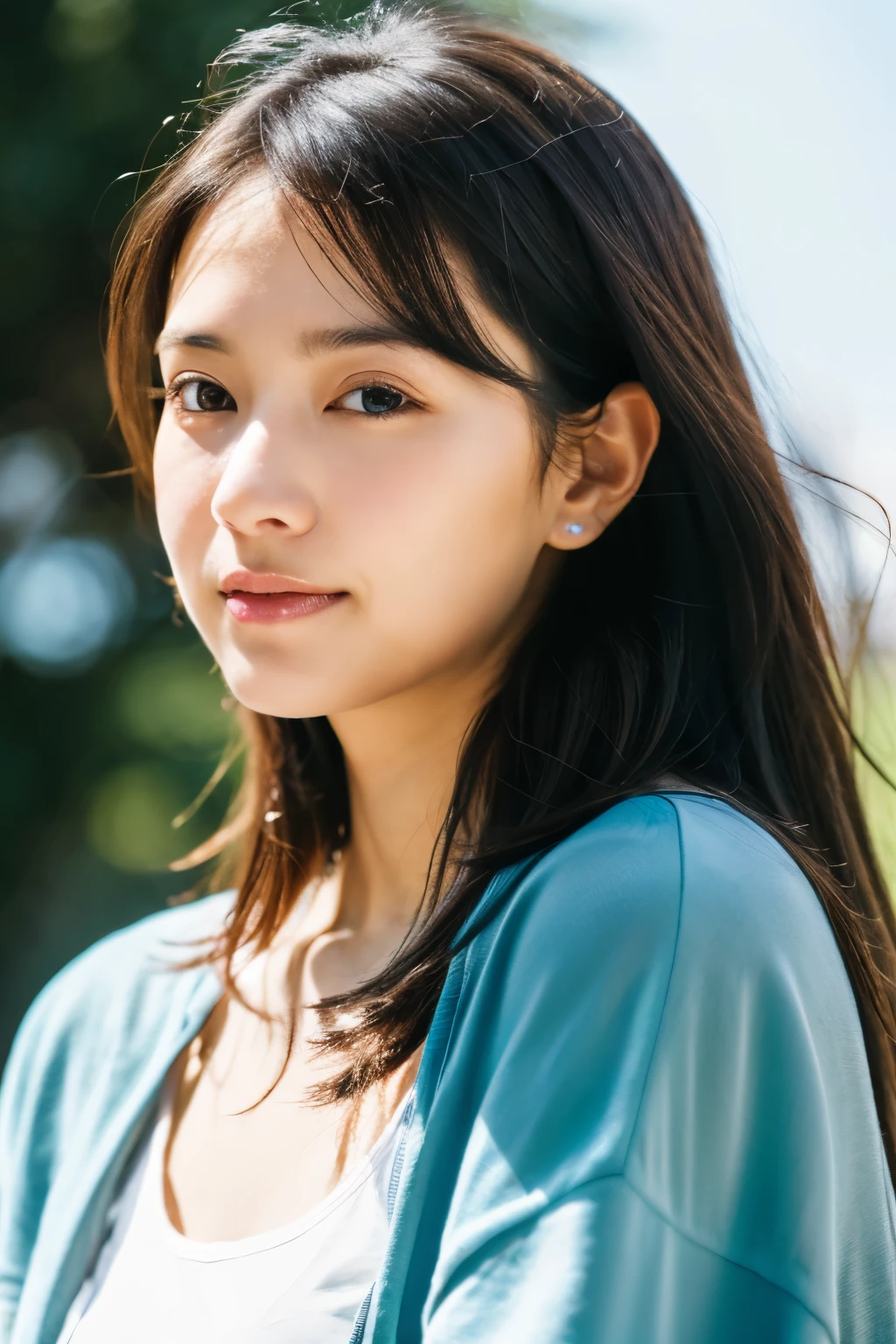(8K, RAW photo, highest quality, High resolution:1.1), (hyperrealistic:1.4),(realistic, photorealistic:1.3), soft light,realistic face,realistic body,realistic skin,disorganized,masterpiece,(cute:1.8),(leaning forward:1.8),(From above:1.2),(close:1.4),crawl on all fours,throw,( Detailed yellow loose fitting t-shirt:1.2),(Beautiful breasts:0.9),(long hair,ponytail),(big:1.2),cleavage,fine black eyes,innocent eyes,droopy eyes,Watery eye,open lips,blush,good style,cinema light,film Grain,close,look viewer,full Body,Depth of field, blurred background,Eye focus,young,85mm lens, f/ 1.4,professional lighting,portrait,photon mapping,radio city,Physically based rendering,Transparency,Day本の女の子,Day,Sunny,outdoor