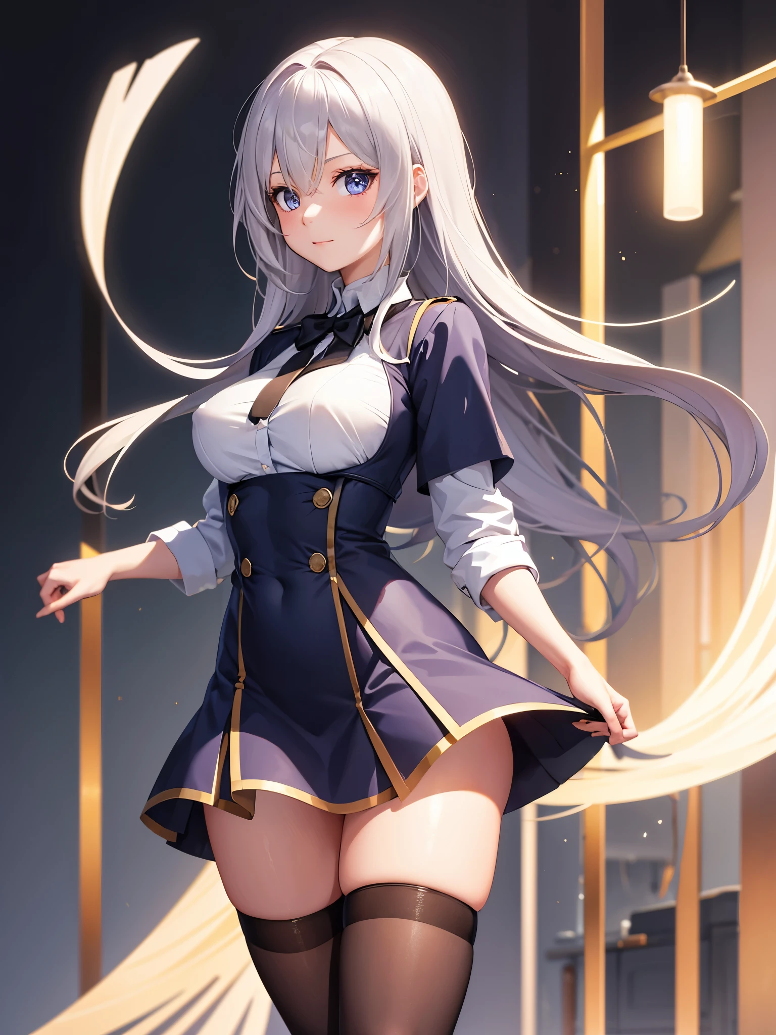 (1 girl),(high quality), (High resolution), (extremely detailed), (8K),(lower body shot),(3CG),(A high school girl wearing a magician's uniform),(wearing black knee-high stockings)not wearing shoes,perfect writing,(Beautifully erect nipple shape),High resolutionの美しい目,(neutral white lighting:1.2),Facing back and sticking out your buttocks