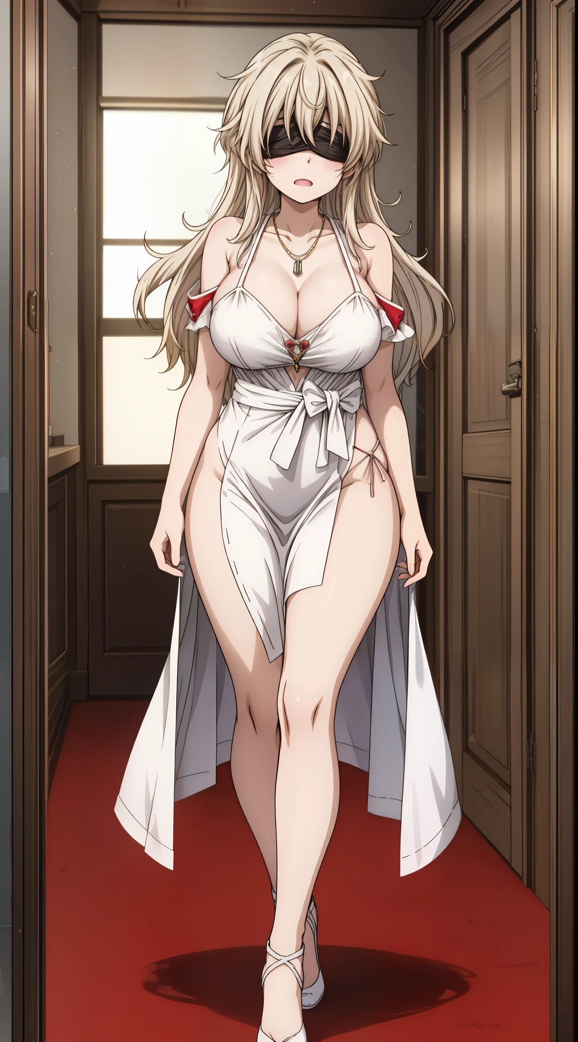 An enchanting visual unfolds, full figure, full body, a very sexy cartoon in white robes stands on a small stool and has a large cup, 1girl, breasts, blindfold, long hair, solo, blonde hair, dress, white dress, cleavage, large breasts, jewelry, necklace, bare shoulders.
1 girl, 20yo,YOUNG female, Beautiful Finger, Beautiful long legs ,Beautiful body ,Beautiful Nose ,Beautiful character design, perfect eyes, perfect face,
official art, extremely detailed CG unity 8k wallpaper, perfect lighting,Colorful, Bright_Front_face_Lightinasterpiece:1.0),(best_quality:1.0), ultra high res,4K,ultra-detailed,
photography, 8K, HDR, highres, absurdres:1.2, Kodak portra 400, film grain, blurry background, bokeh:1.2, lens flare, (vibrant_color:1.2)
, (beautiful_face:1.5),(narrow_waist), (Beautiful,Huge_Breasts:1.2)