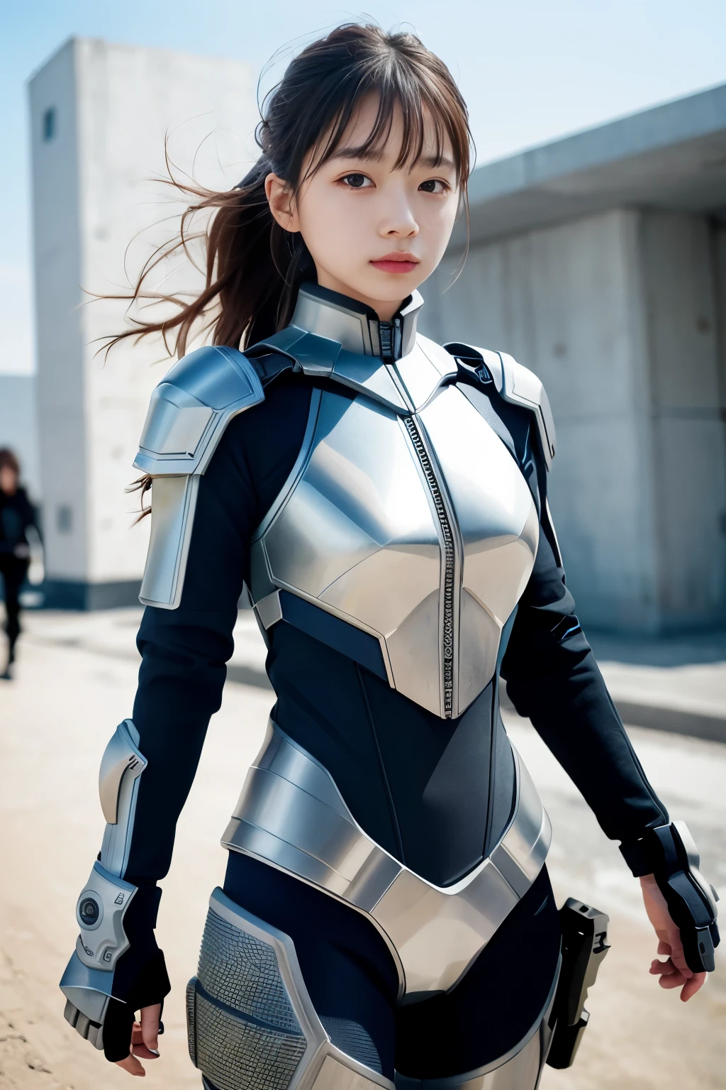 1 girl、Armored Suit、near future、thighs、 (best quality: 1.1)、(highly detailed skin), (best quality:1.0), (ultra high resolution:1.0) ,(realistic photo:1.0), (Super detailed:1.0), (8K, Raw photo:1.1),