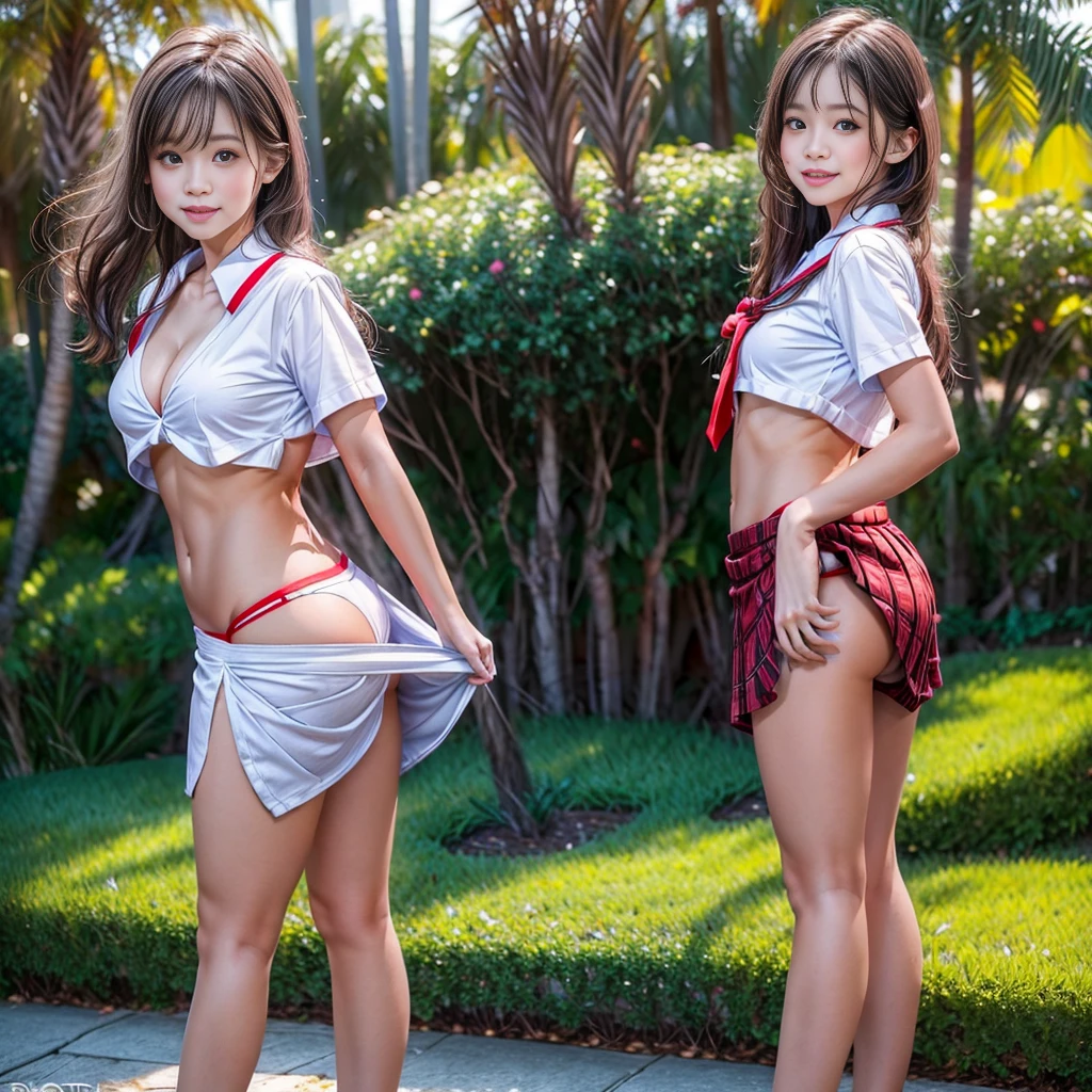 SFW, (White and Red, Ultra-detailed masterpiece with Hasselblad:1.2, bokeH:1.2, The background is only Twilight Red-dyed clouds:1.2), (nipple:-0.99), (Acutance:0.8), (many sexy junior idols in group photograph), (((Extremely Detailed KAWAII face variations), joyful expression variations)), {Captivating gaze with sparkling highlights | Open Gigantic Cleavage | pretty Ass | Overflowing Underboob | (((loose opened white SchoolUniform with visible Navel or Butt crack ))) | full of Flowers covering girl's body | (Many Colorful Light shines and reflects:1.2) | Luminescent Particles }. (((Ultrealistic and photorealistic:1.37)) with a touch of rawness). (not Detailed fingers:-0.9) .