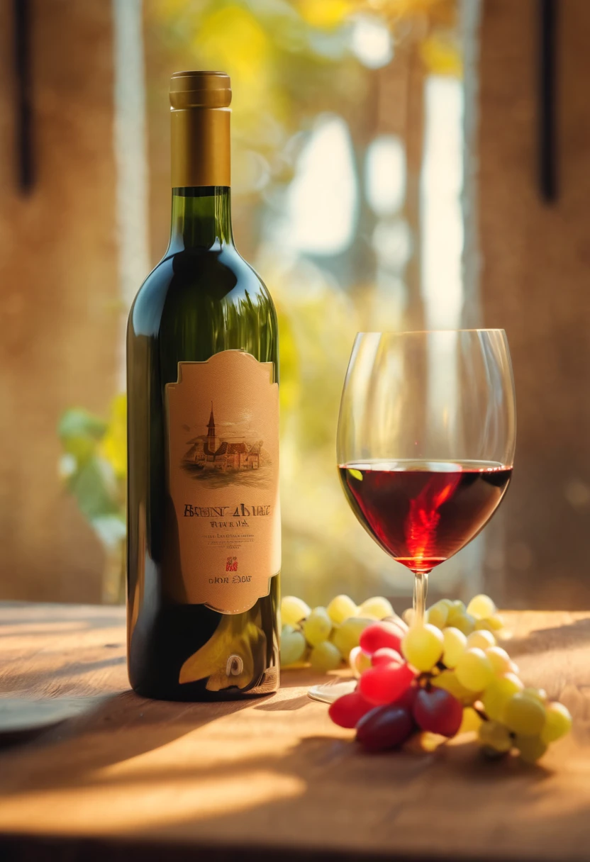 wine bottle and wine glass on the table