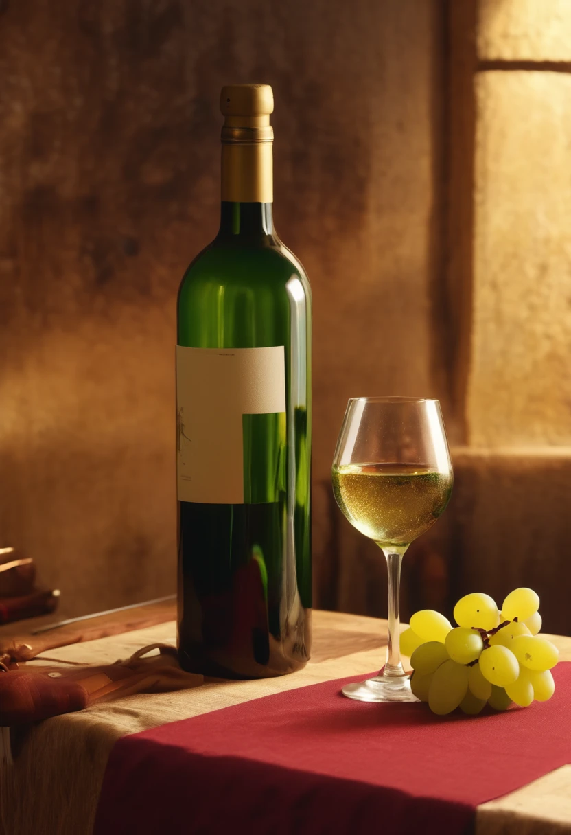 wine bottle and wine glass on the table