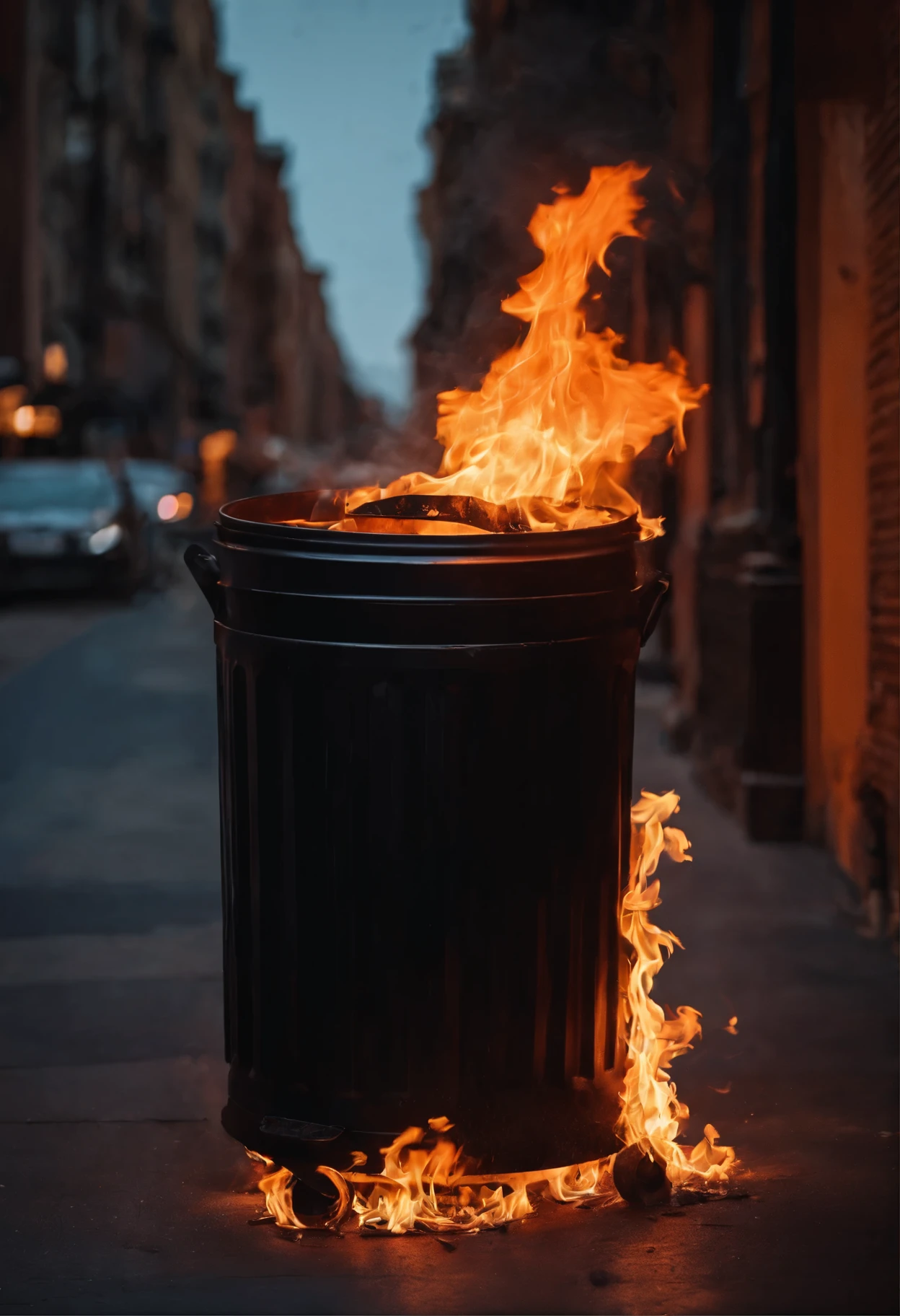 Trash can on fire