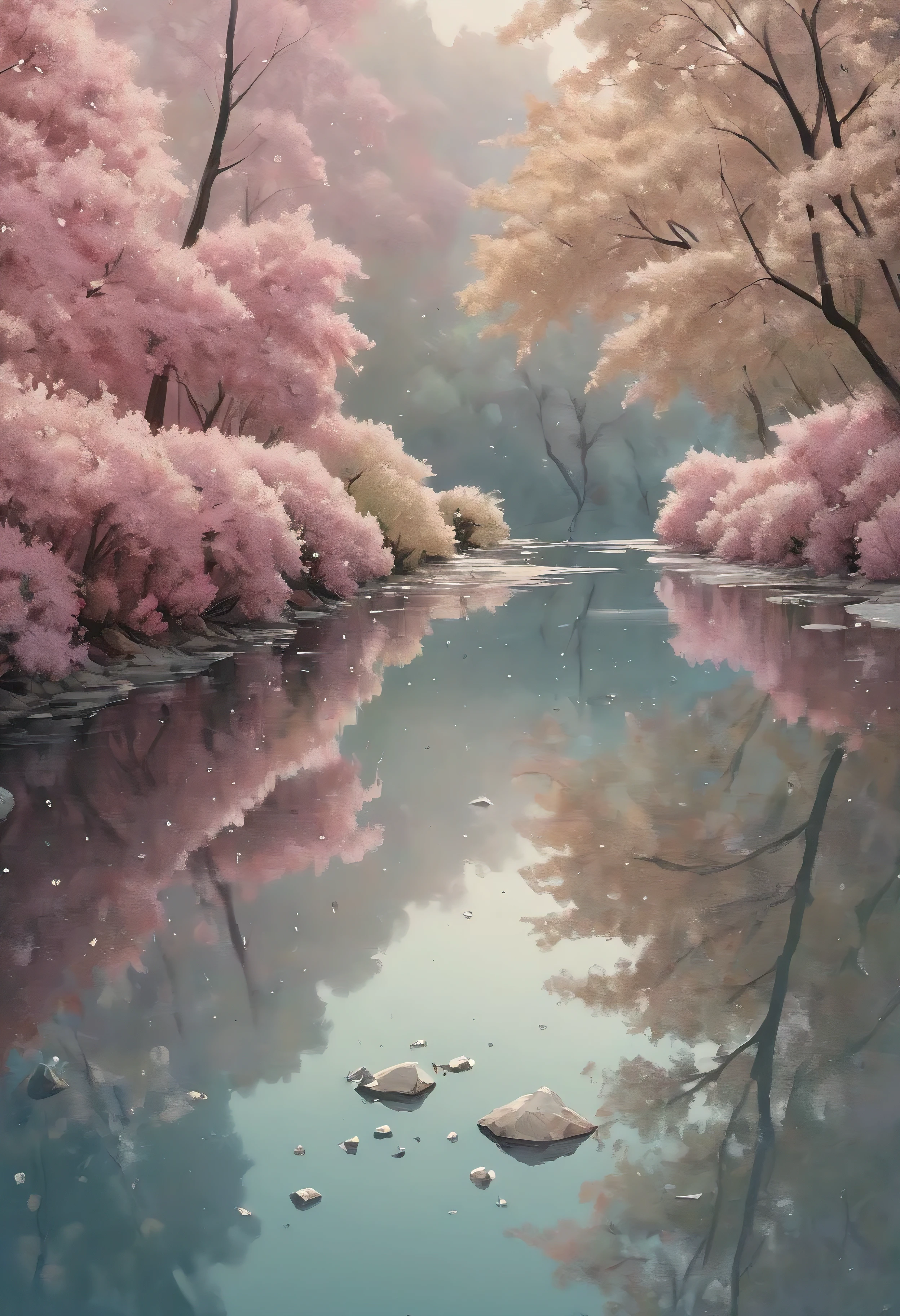 ((soft_color_painting:)1.5), ((soft_color_tones):1.4), ((crystal clear water reflection background):1.3), ((soft color berries):1.4)),((bird eye view of a berry garden):1.2),((Movie-like still images and dynamic angles):1.3), ((cool and beautiful shadow silhouette):1.1), Gouache with intricate details, Add a touch of realism to this visually detailed and stylistically diverse masterpiece,  Detailed brushstrokes have been enhanced, Careful brushwork creates an atmosphere, Utilize delicate yet powerful brushstroke techniques, Create an enchanting atmosphere. highly detailed gouache, ((Unparalleled sharpness and clarity):1.1), ((Radiosity rendered in stunning 32K resolution):1.3), All captured with sharp focus.