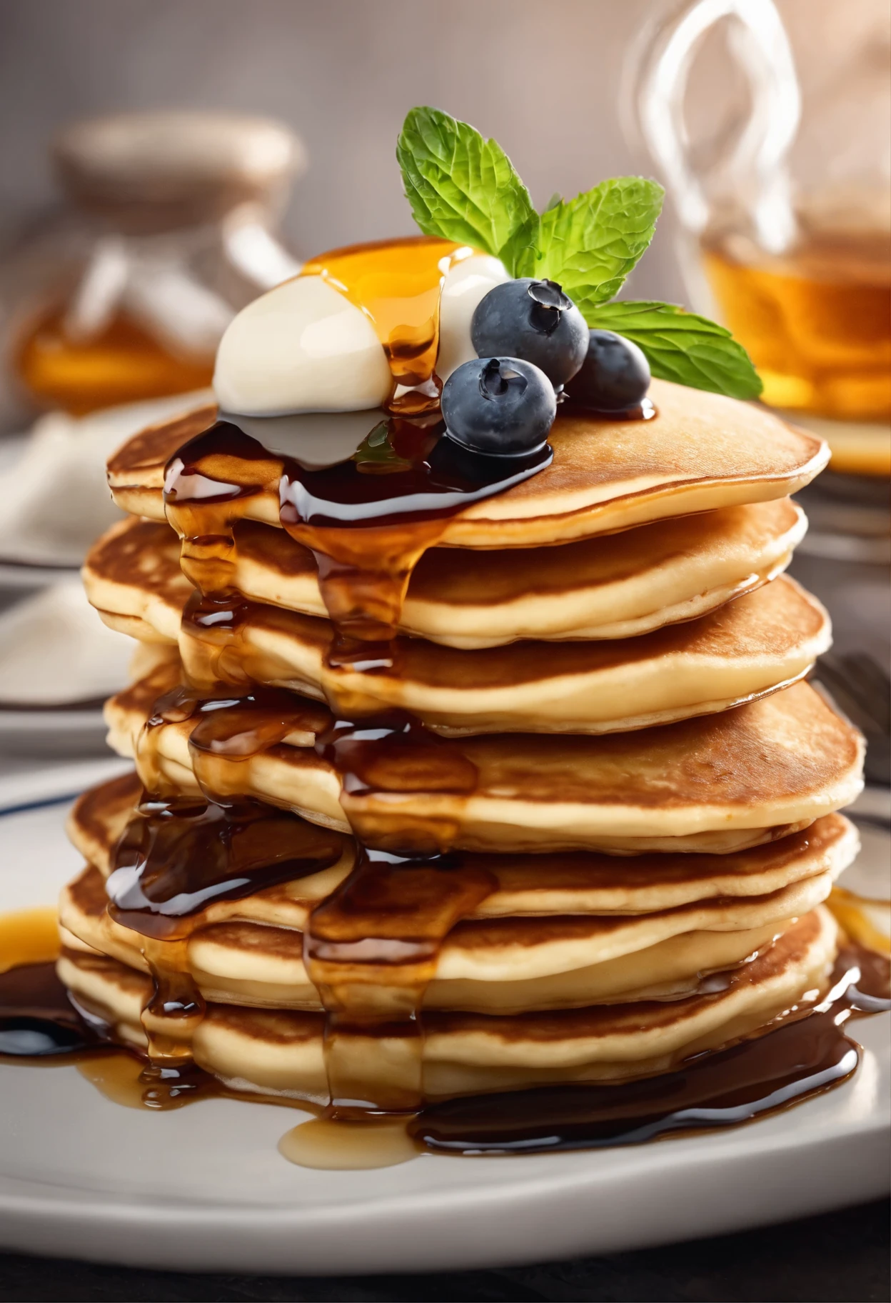 Pancakes with alot of syrup , looks delicious, looks tasty and full of flavor, 8k, high detail