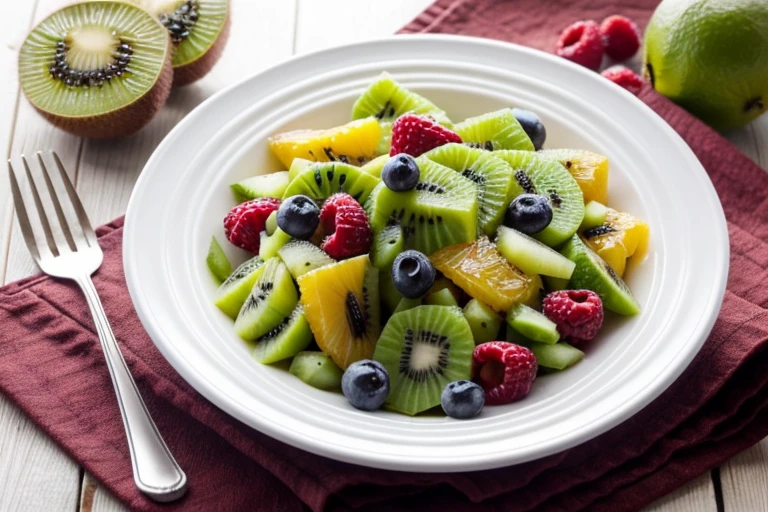 Salada de frutas vibrante kiwi morango laranja uva