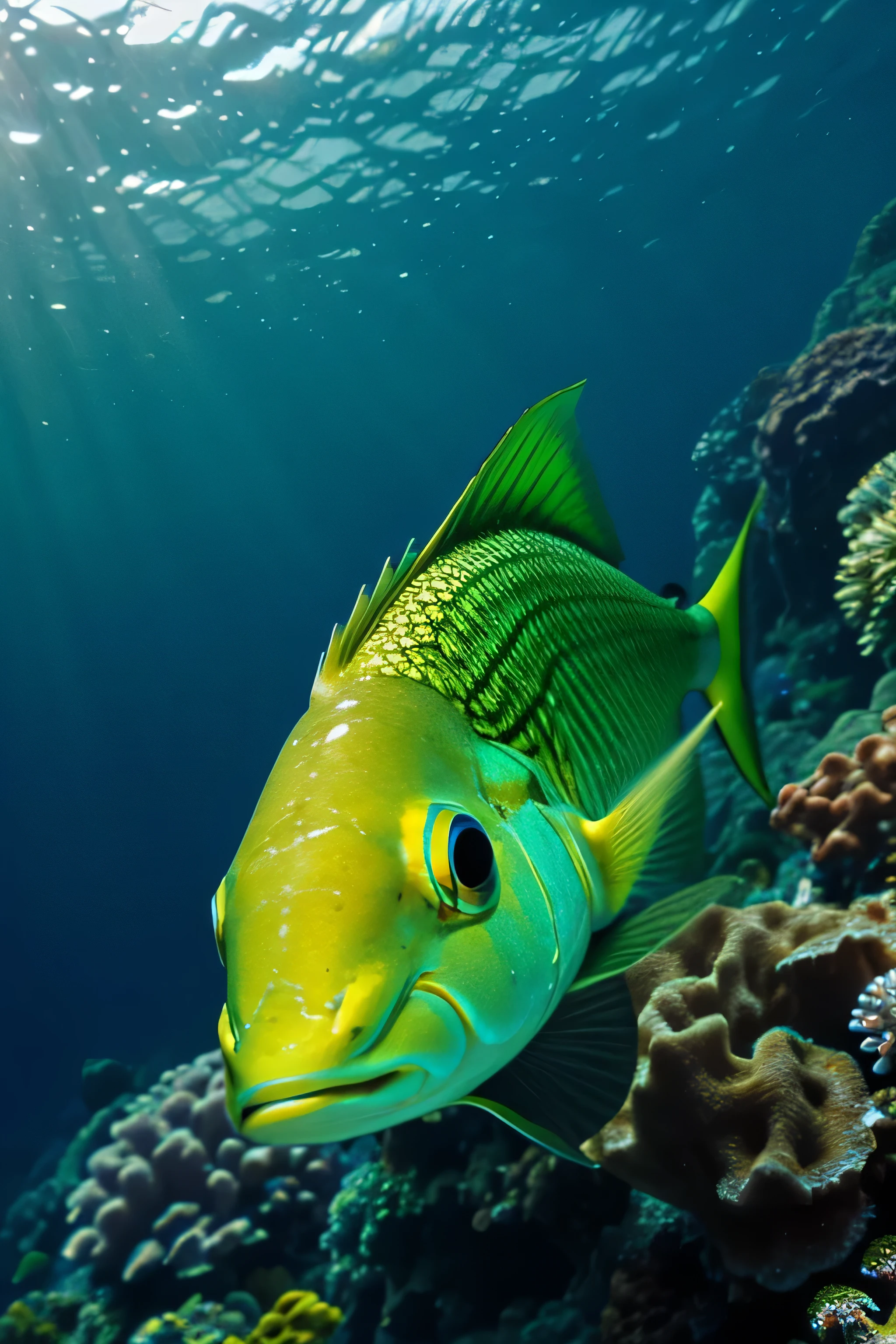 close-up of green fish underwater