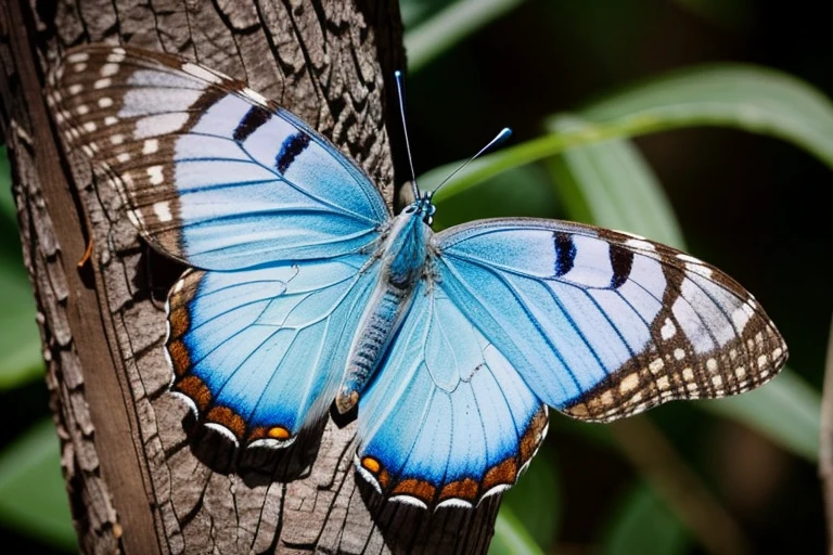 close-up of blue butterfly perched on a tree