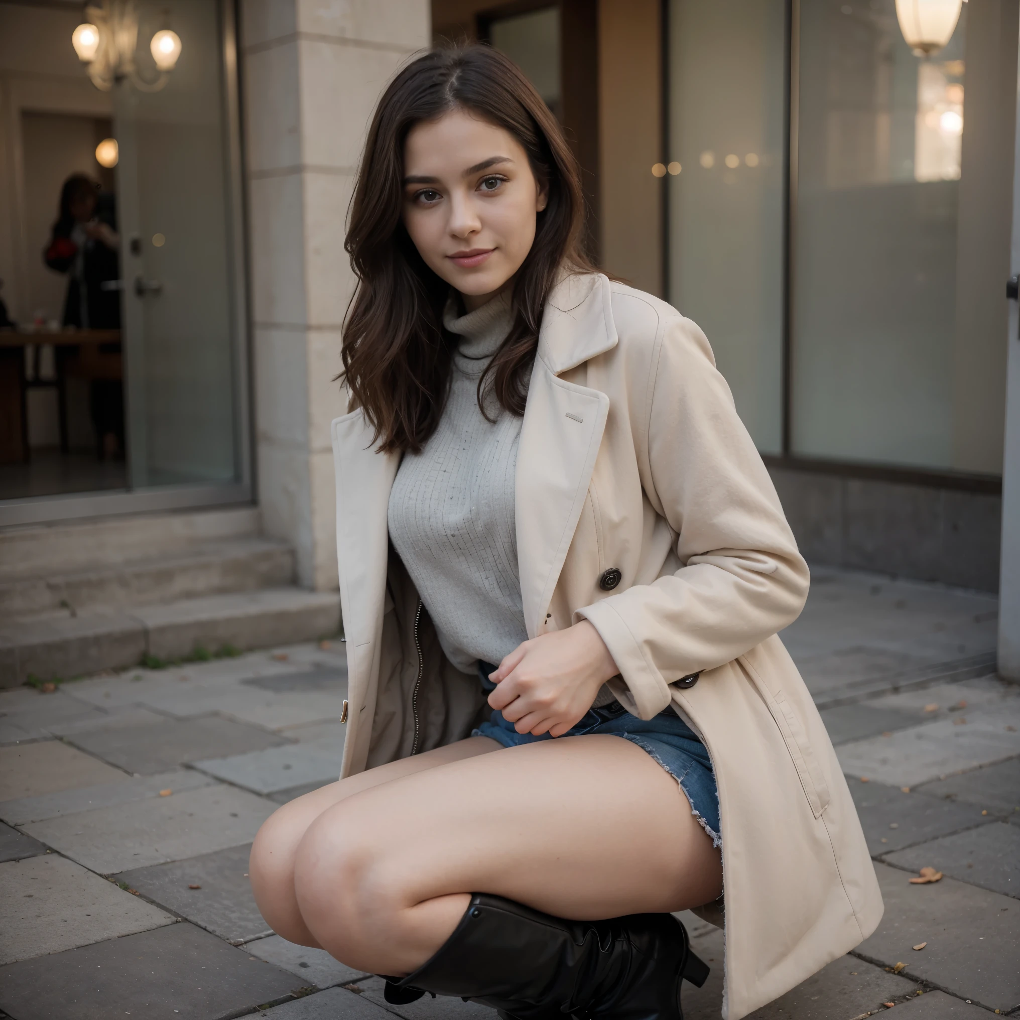 23 Years old lady,big thighs, medium size, perfect body, perfect face,mild smile ,seductive, RAW photogr,hyper HD,8K,There  one girl,Stylish clothes,Chanel style,Winter clothes,fashionable attire,long wool coat,tigh-high boots,Over-the-knee boots,high-class fashion,ellegance,best selling,Casual pose