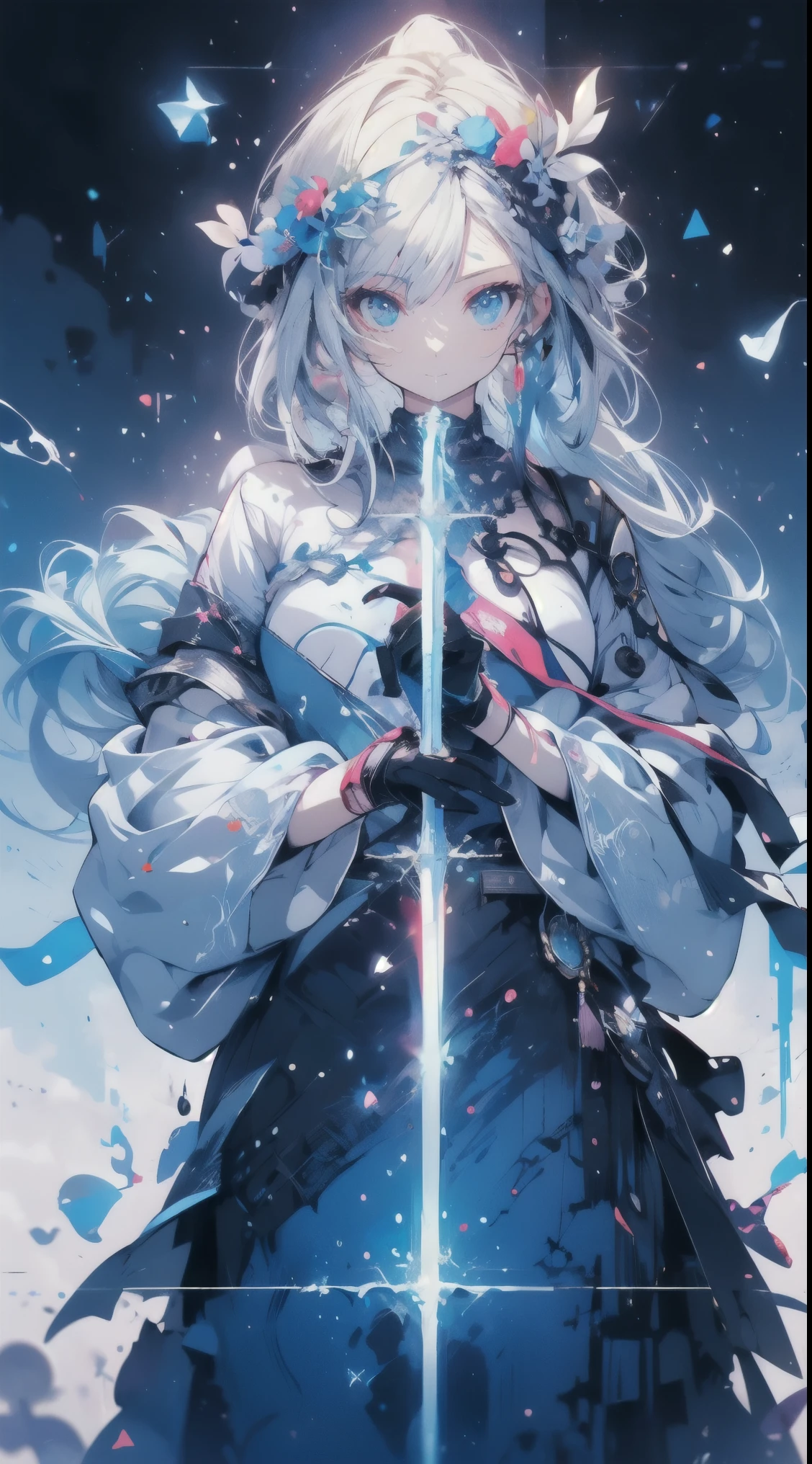 gente masculina、Character designs、(((one gente masculina)))、Gente masculina face、alto、el de pelo largo、Vistiendo un abrigo、estrellas、petals、estilo acuarela、profundidad de campos、The depth of the atmosphere.、print、Super precision、4k、8k、calidad de imagen de alto nivel、texturas delicadas、Rodeado de muchas flores coloridas.